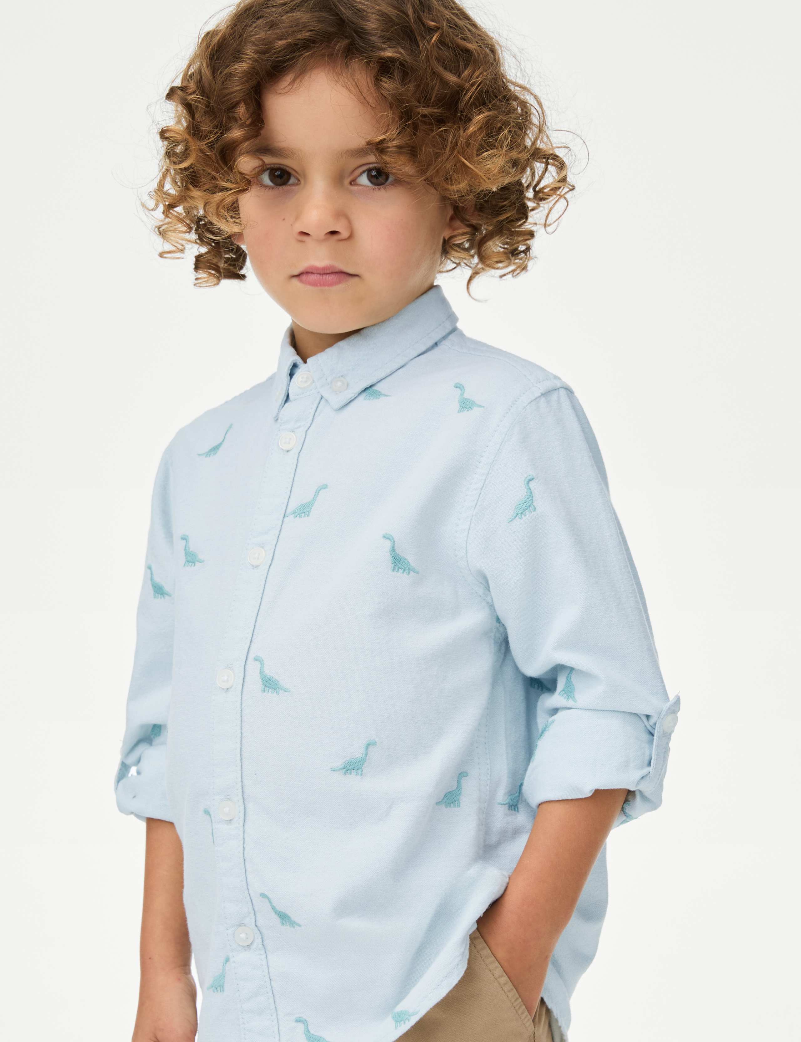 Pure Cotton Dinosaur Embroidered Oxford Shirt (1-8 Yrs) 3 of 4