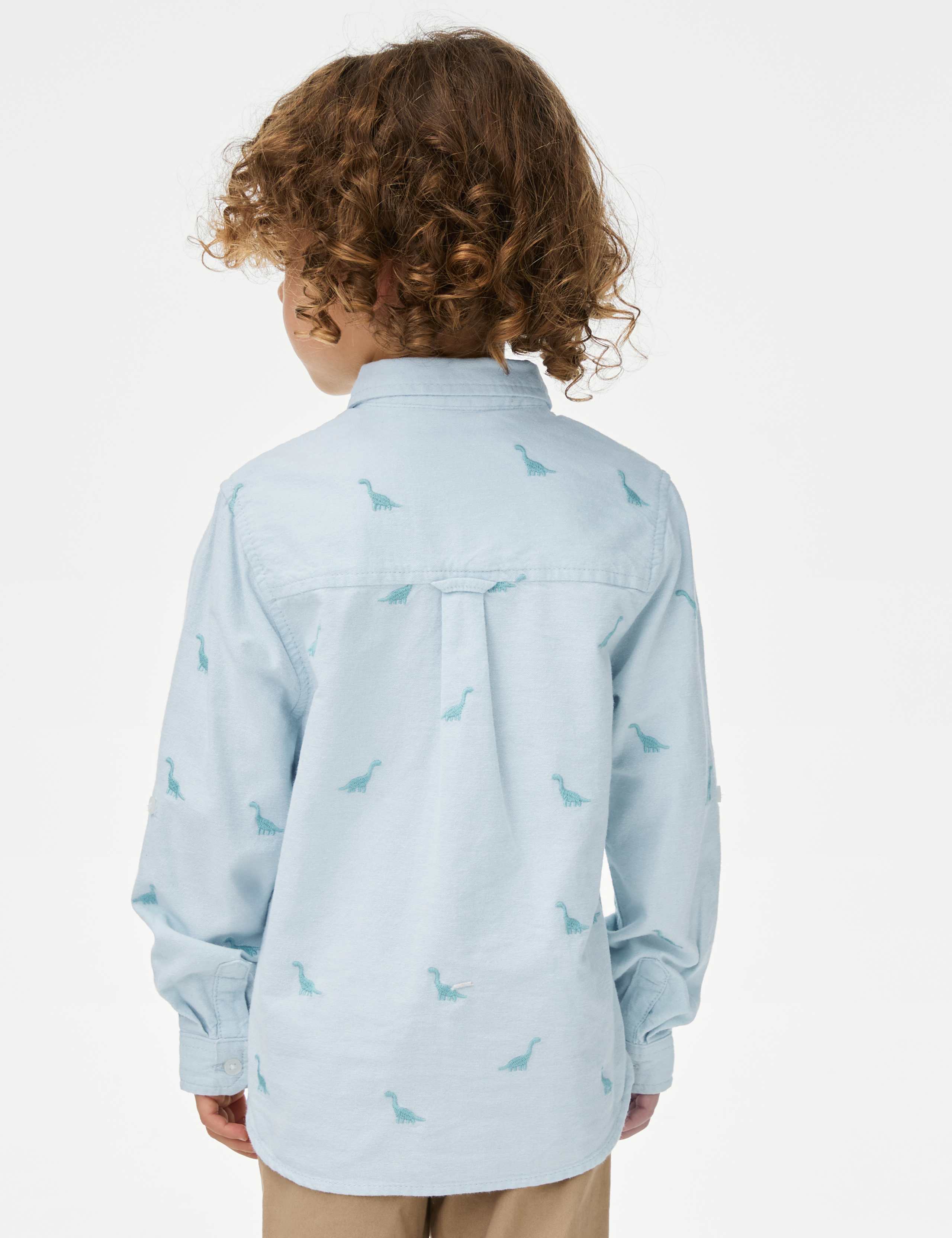 Pure Cotton Dinosaur Embroidered Oxford Shirt (1-8 Yrs) 4 of 4