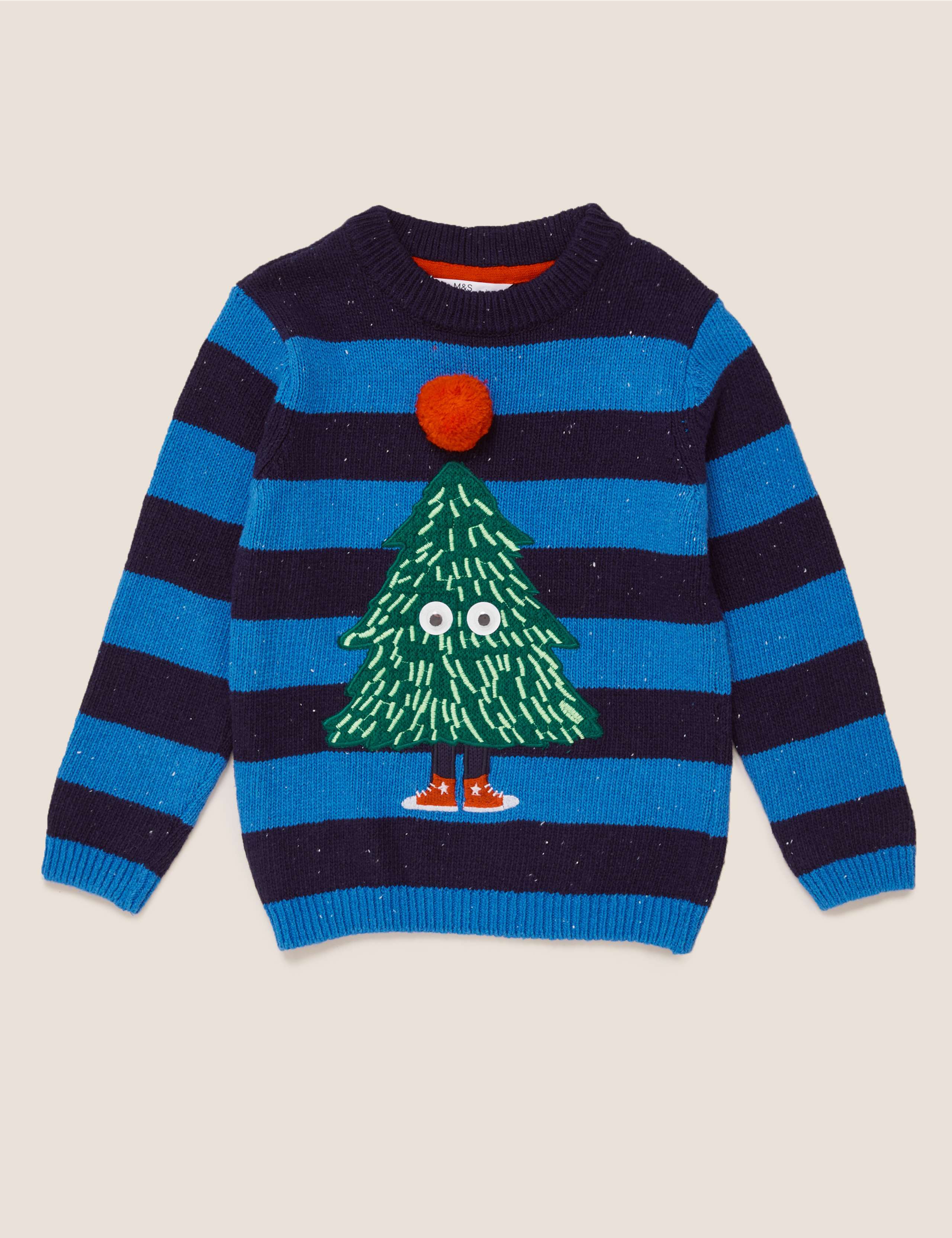 Pure Cotton Striped Christmas Tree Jumper (2-7 Yrs) 2 of 5