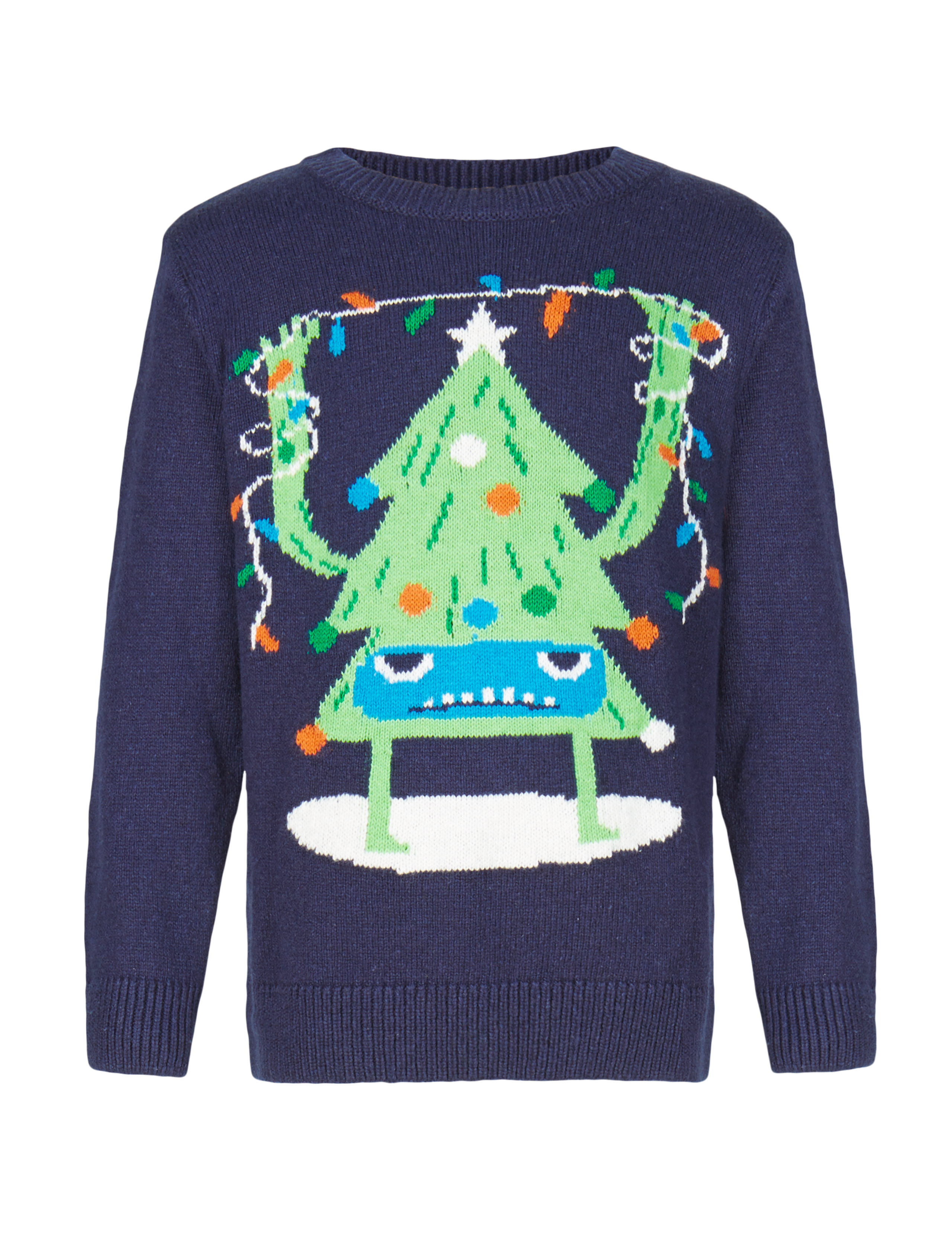 Christmas Tree Print Jumper with Wool (1-7 Years) 2 of 3