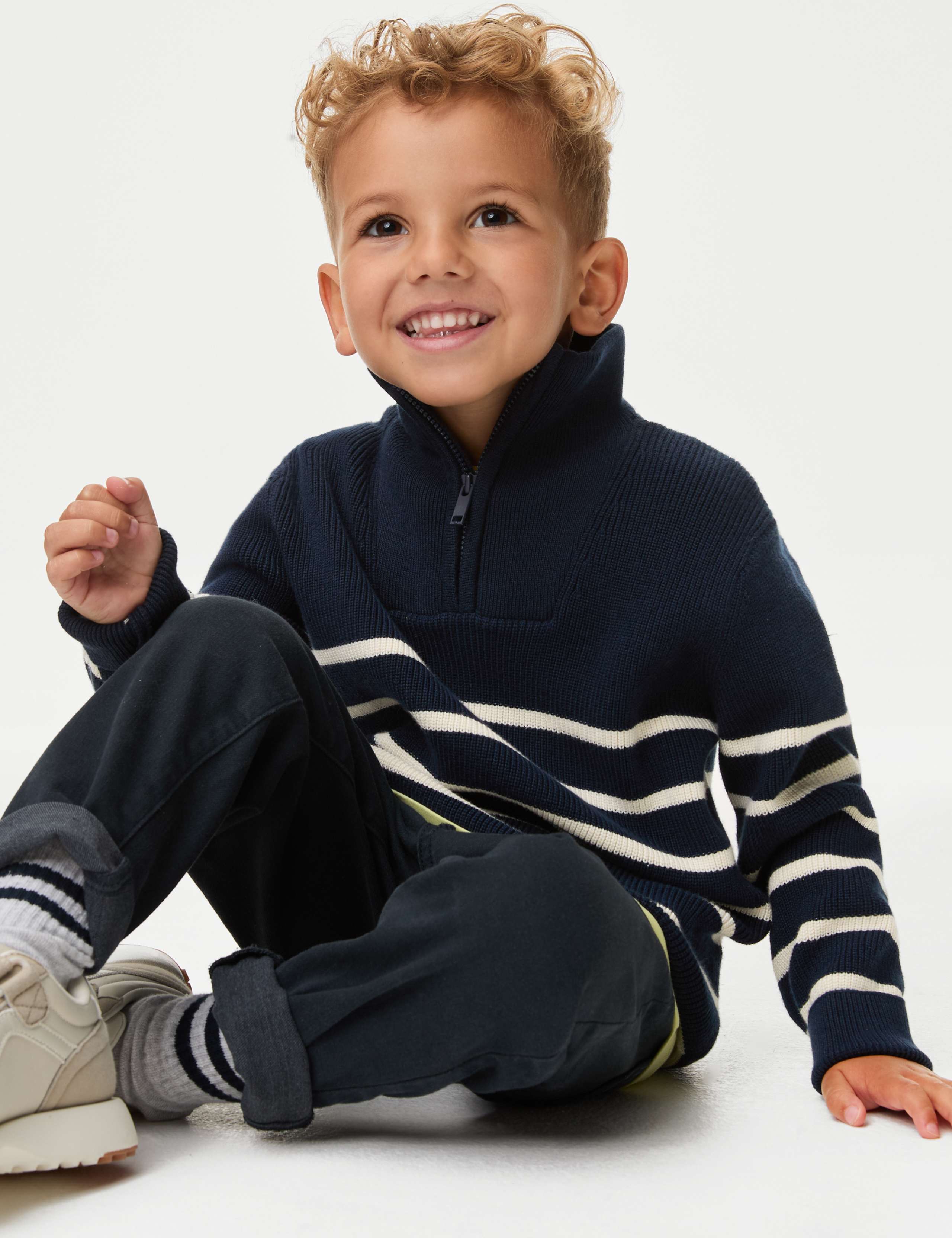 Pure Cotton Striped Half Zip Jumper (2-8 Yrs) 1 of 5