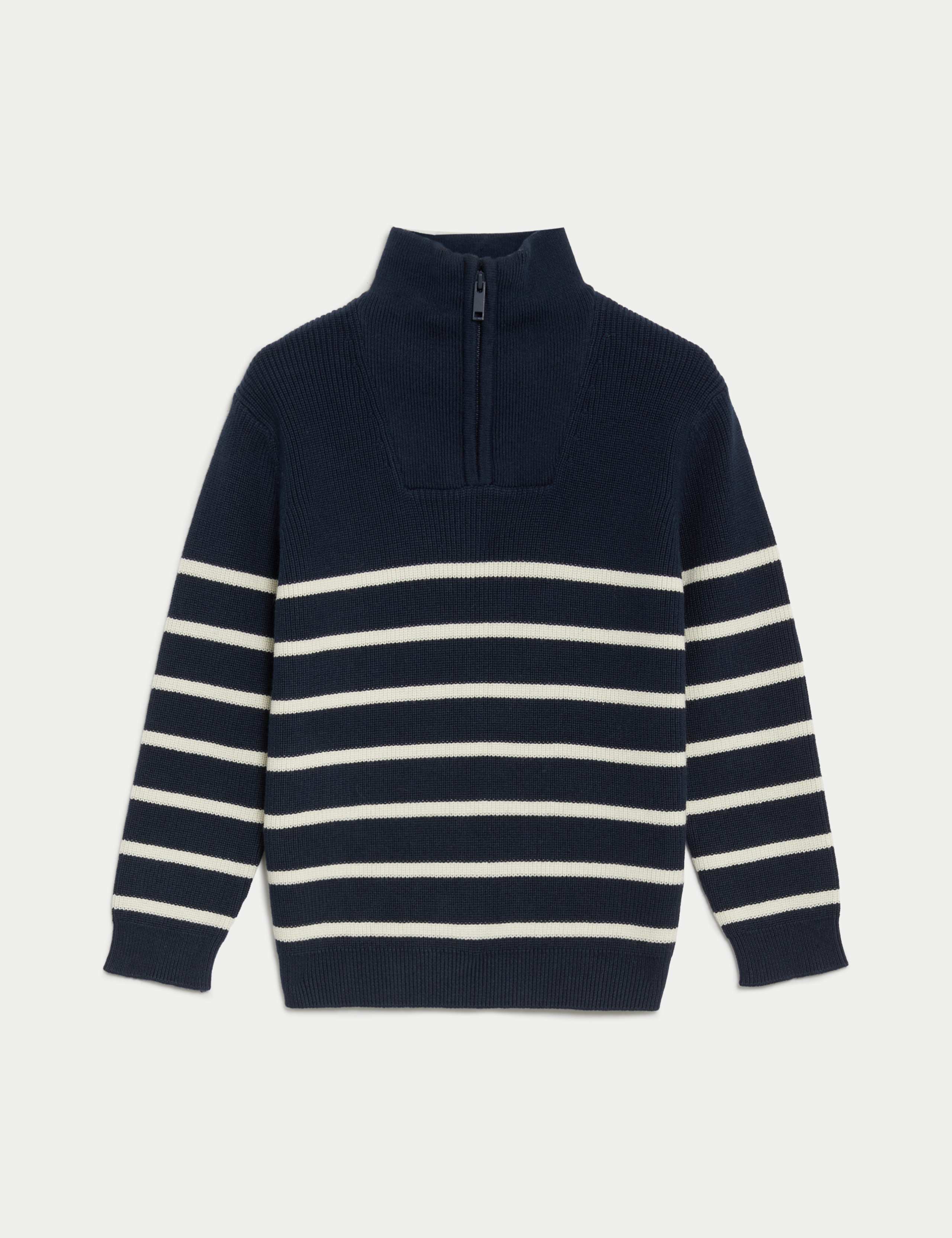 Pure Cotton Striped Half Zip Jumper (2-8 Yrs) 2 of 5