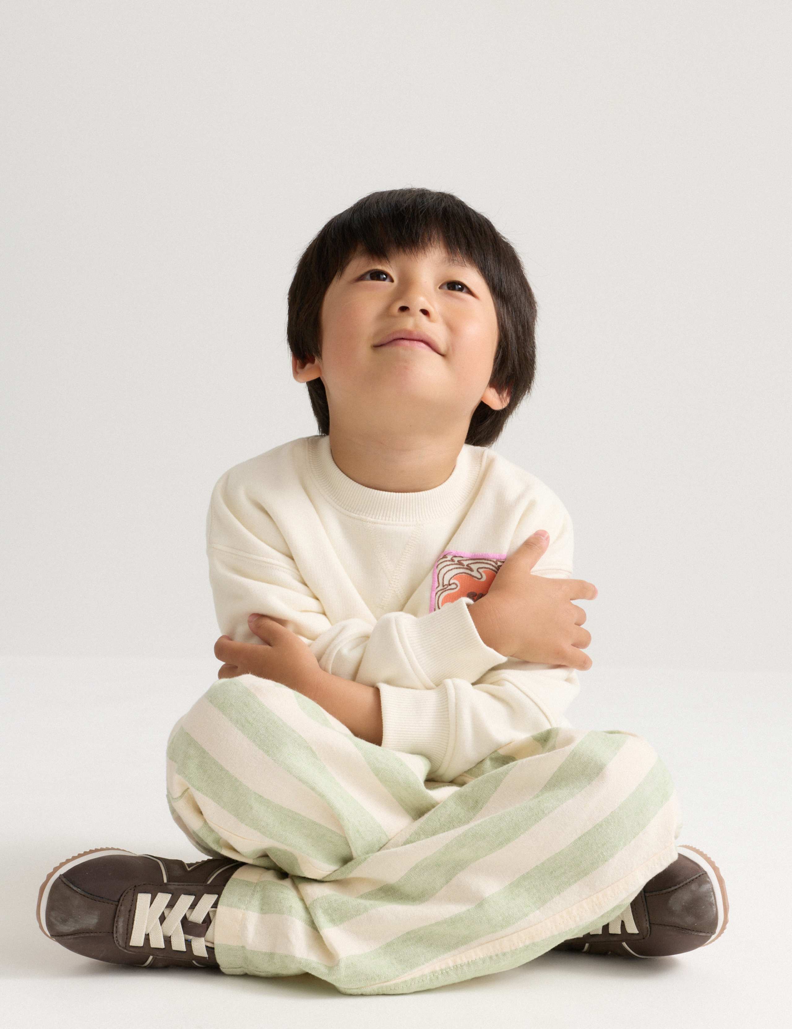Cotton Rich Striped Trousers with Linen (2-8 Yrs) 1 of 6