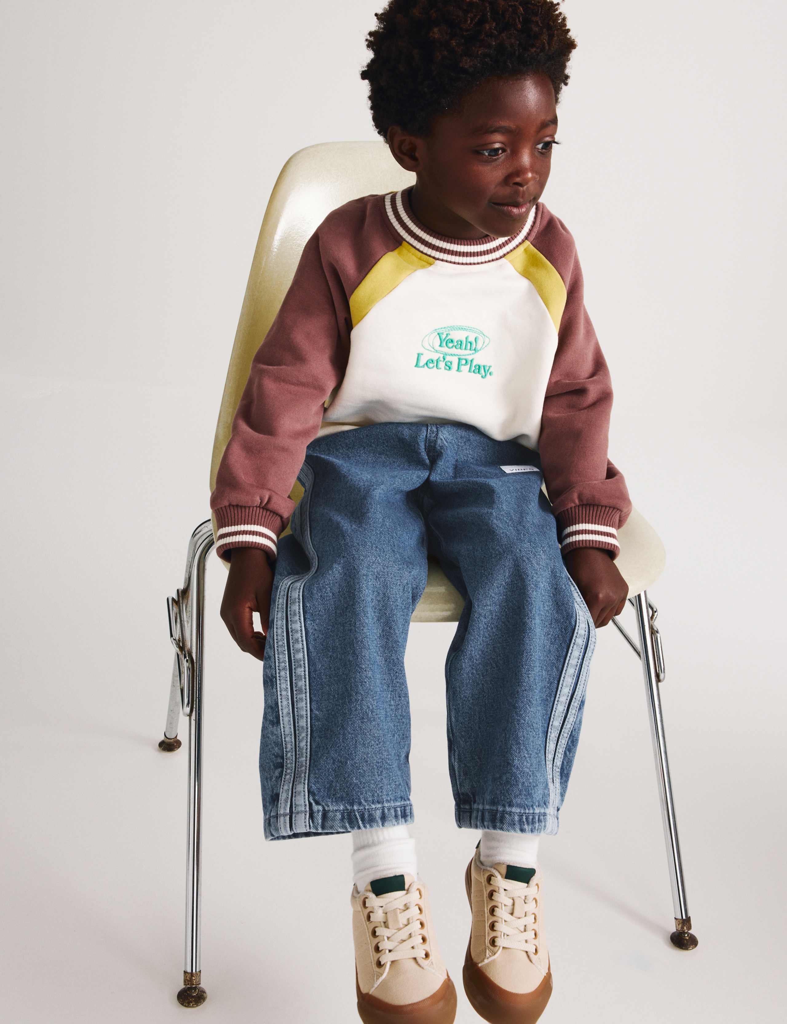 Wide Leg Pure Cotton Denim Joggers (2-8 Yrs) 1 of 7