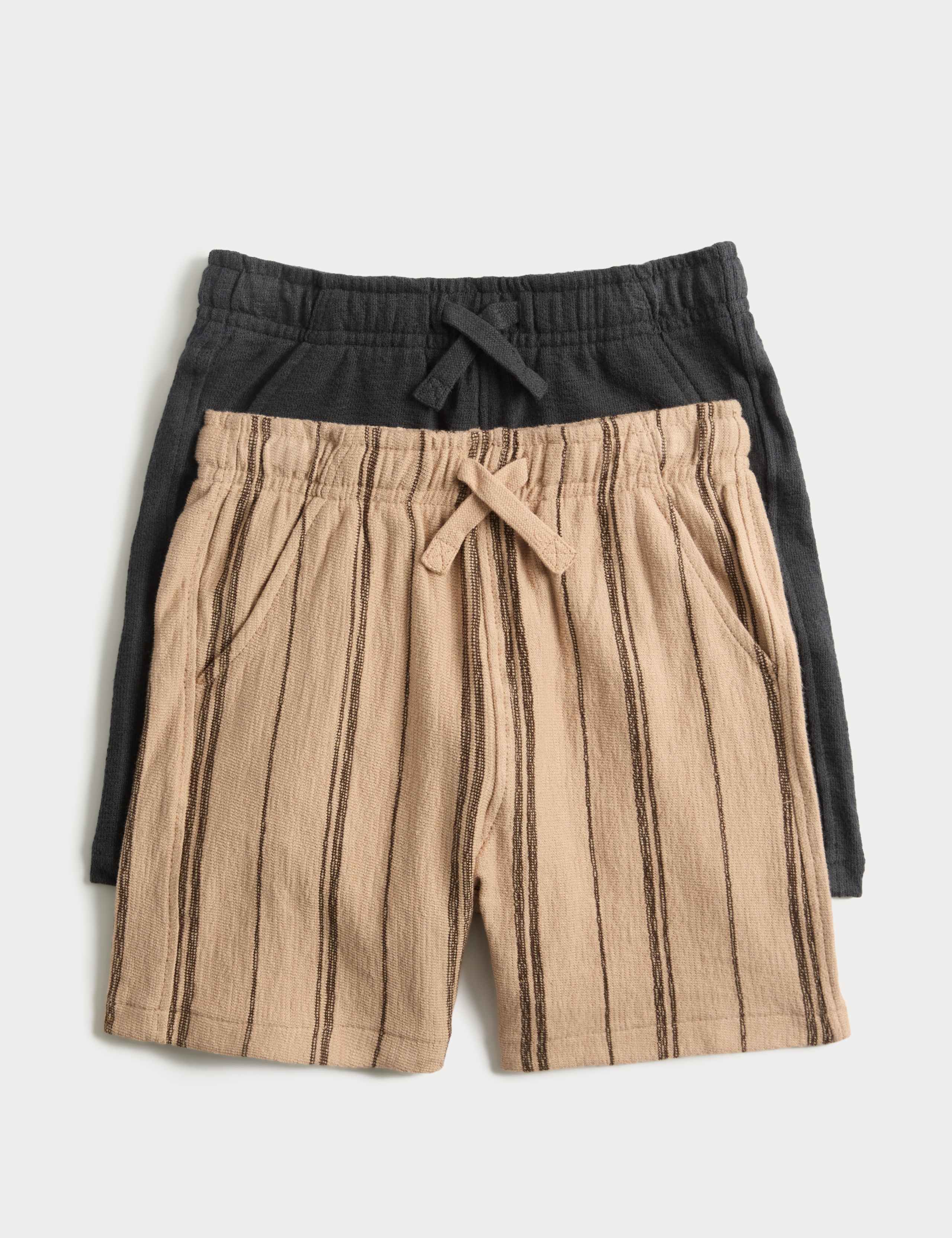 2pk Pure Cotton Textured Shorts (2-8 Yrs) 1 of 1