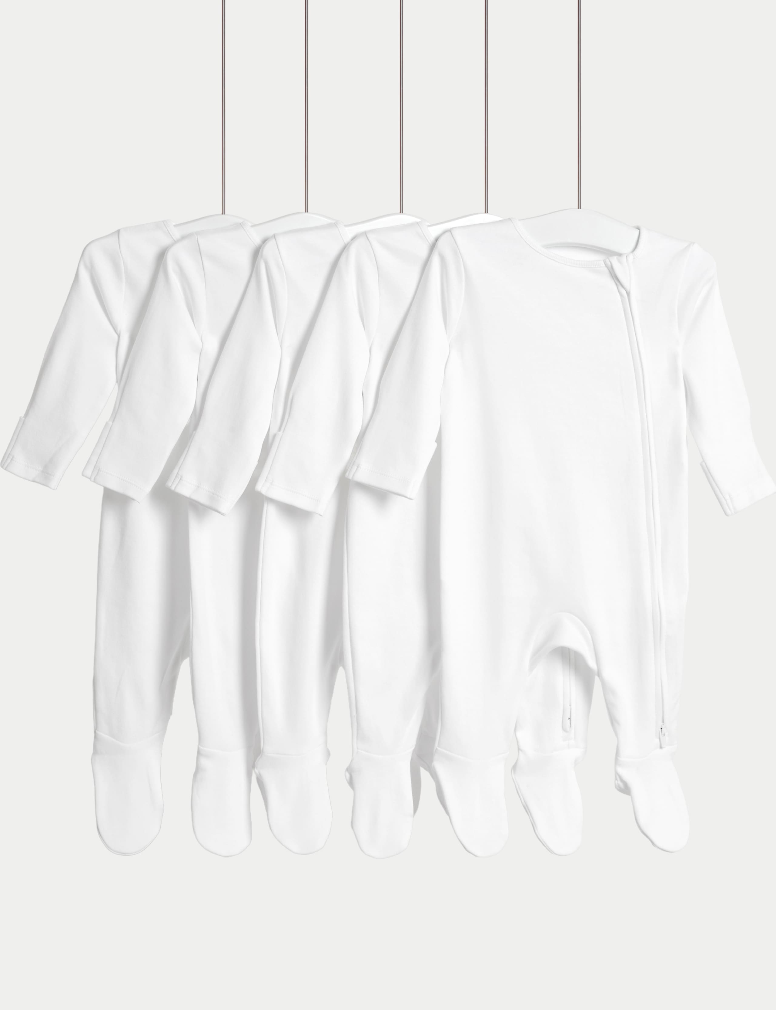 5pk Pure Cotton Zip Front Sleepsuits (5lbs-3 Yrs) 1 of 2