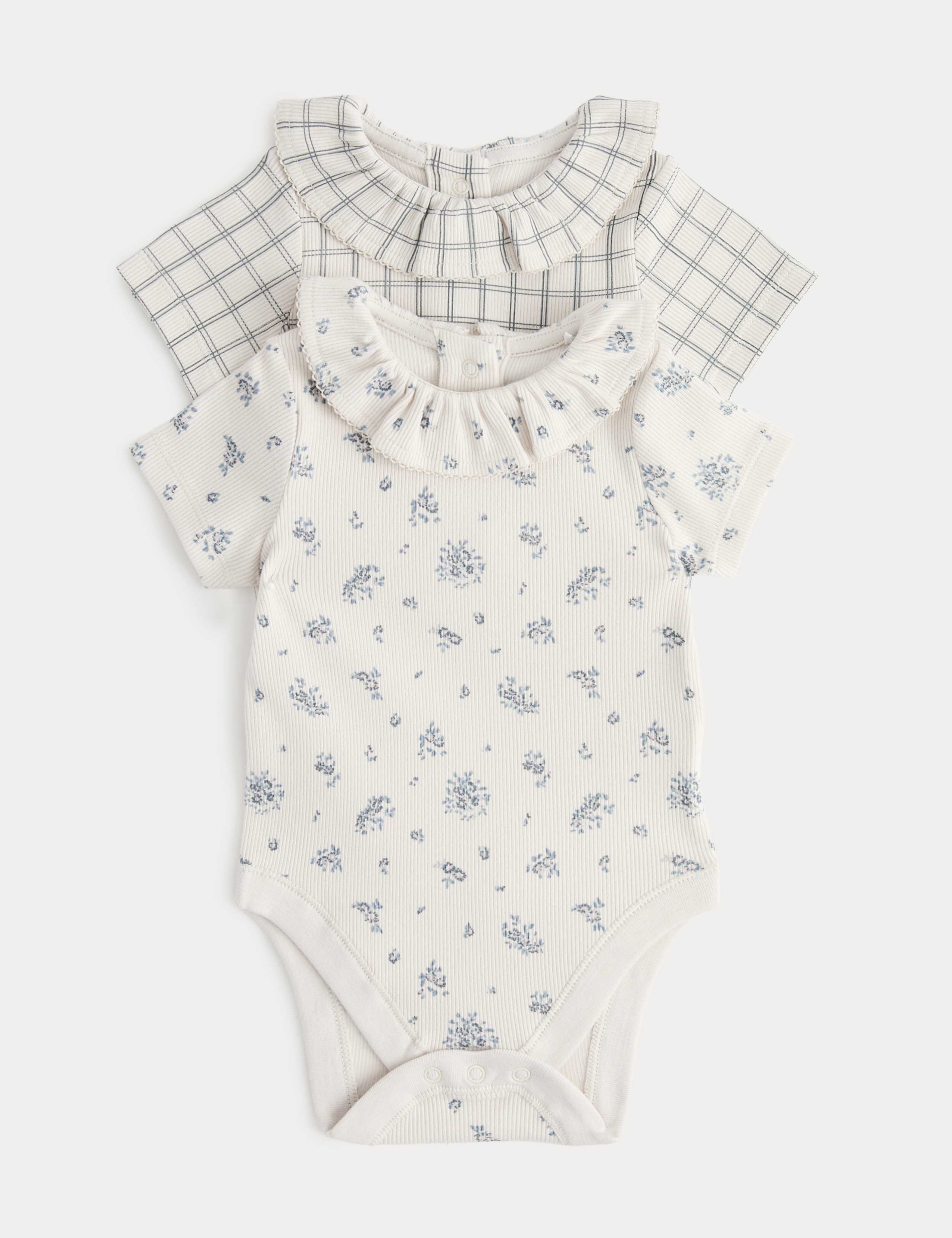 2 Pack Cotton Rich Frilled Bodysuits (7lbs - 12 Mths) 1 of 3
