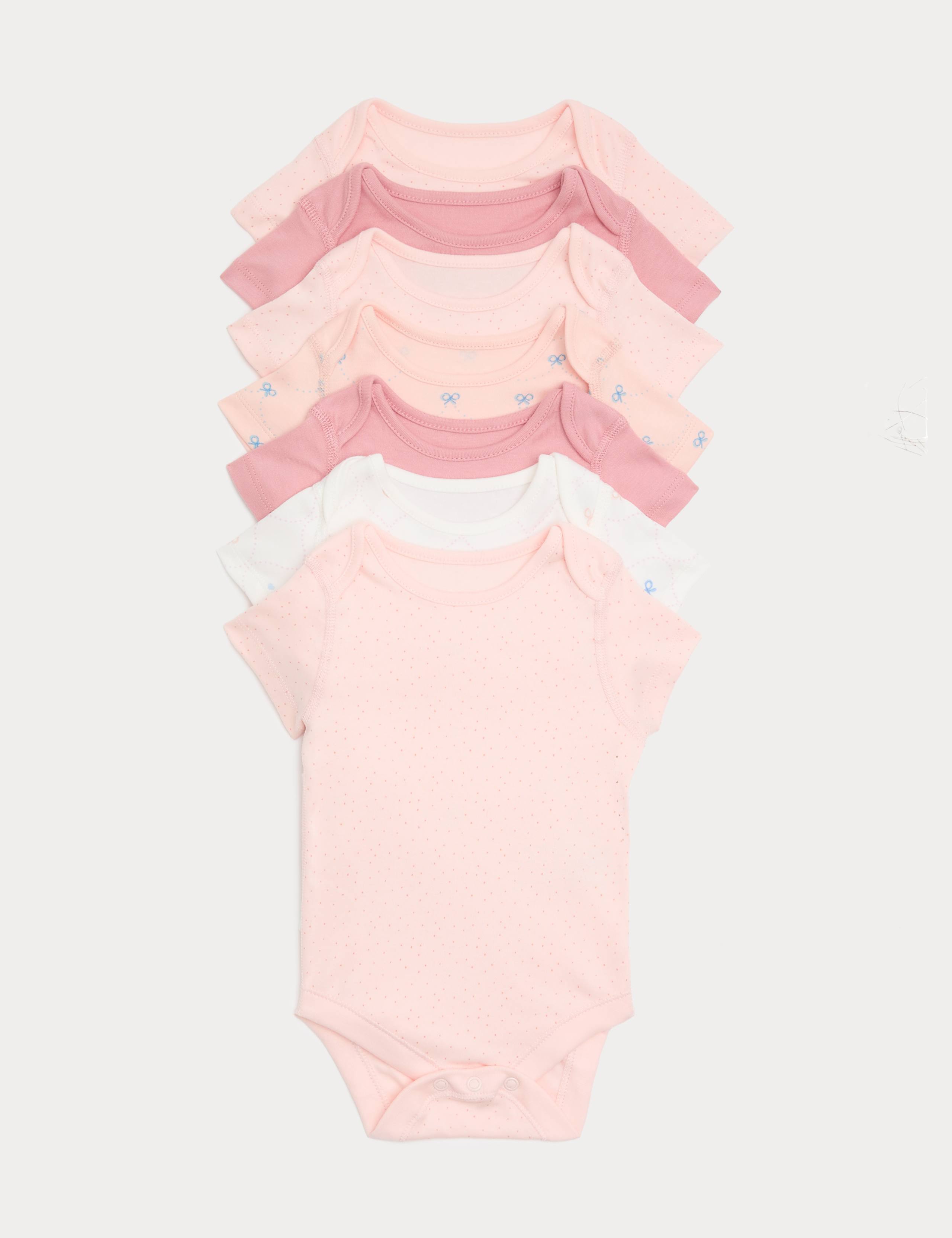 7 Pack Pure Cotton Bow Bodysuits (0-3 Yrs) 1 of 3