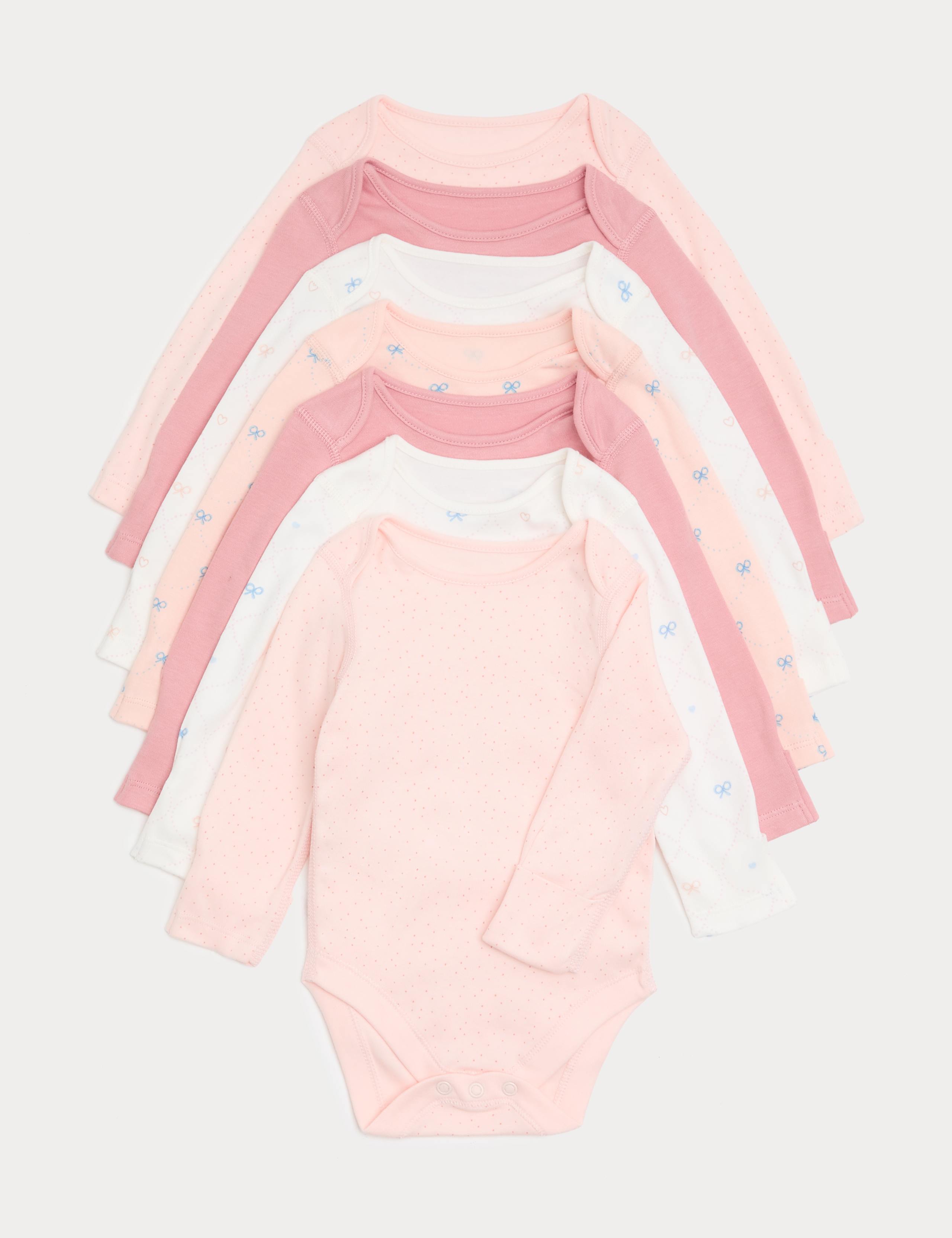 7 Pack Pure Cotton Bow Bodysuit (0-3 Years) 1 of 3
