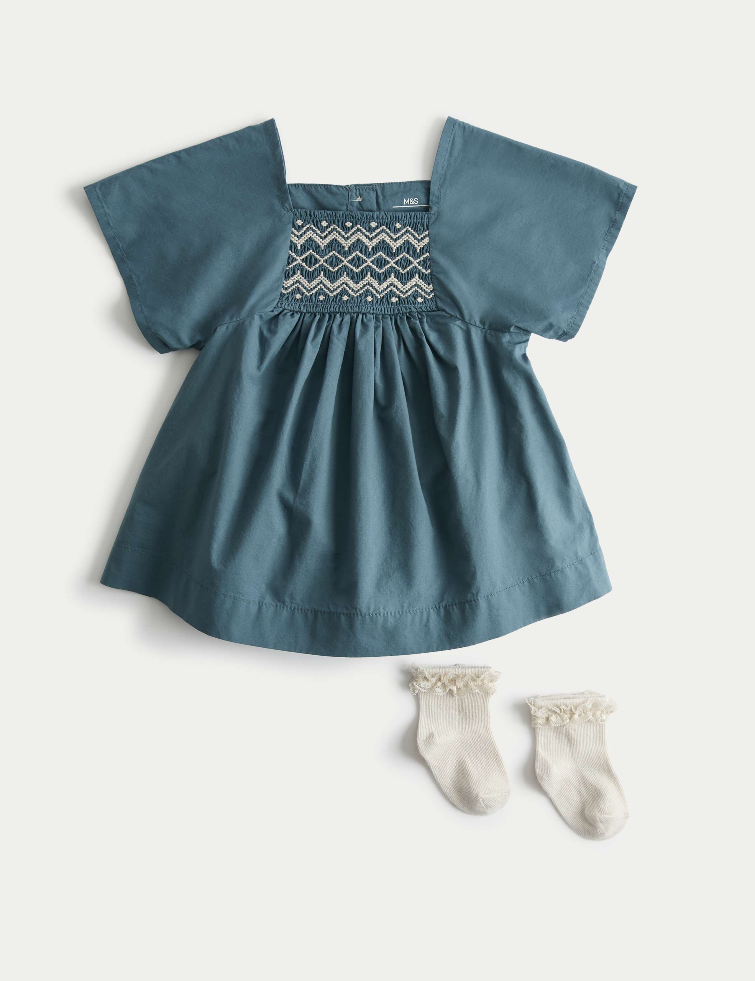 2 Piece Cotton Rich Dress with Socks (0-24 Mths) 1 of 3