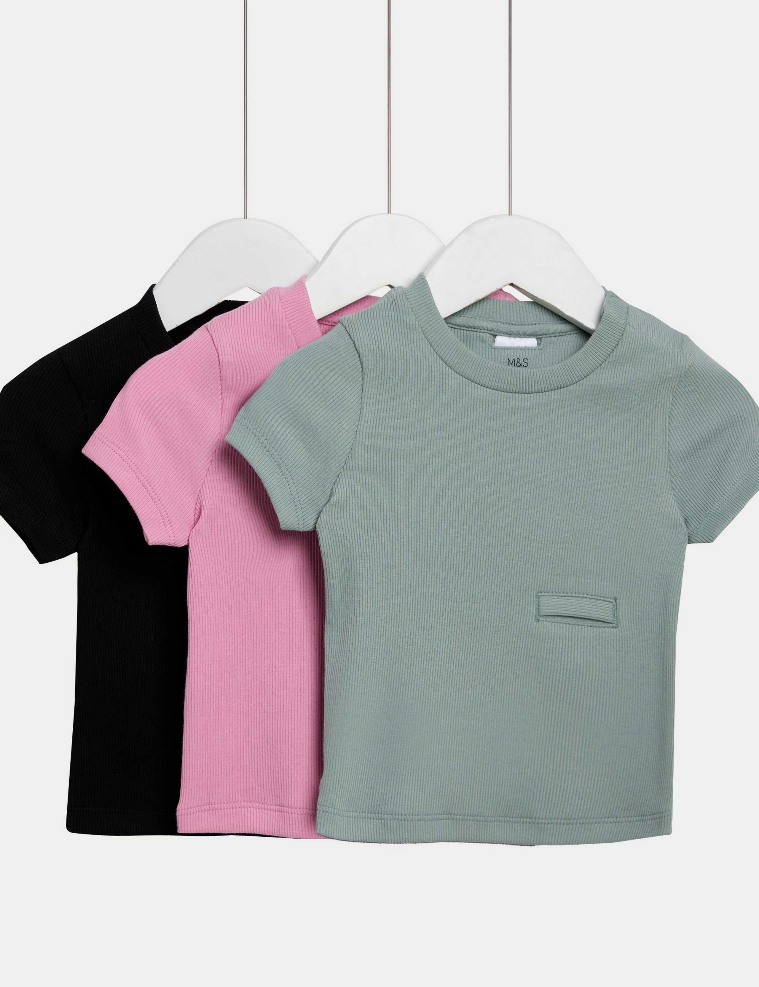 3 Pack Adaptive Cotton Rich Ribbed Short Sleeve T-shirts (2-16 Yrs) 1 of 3