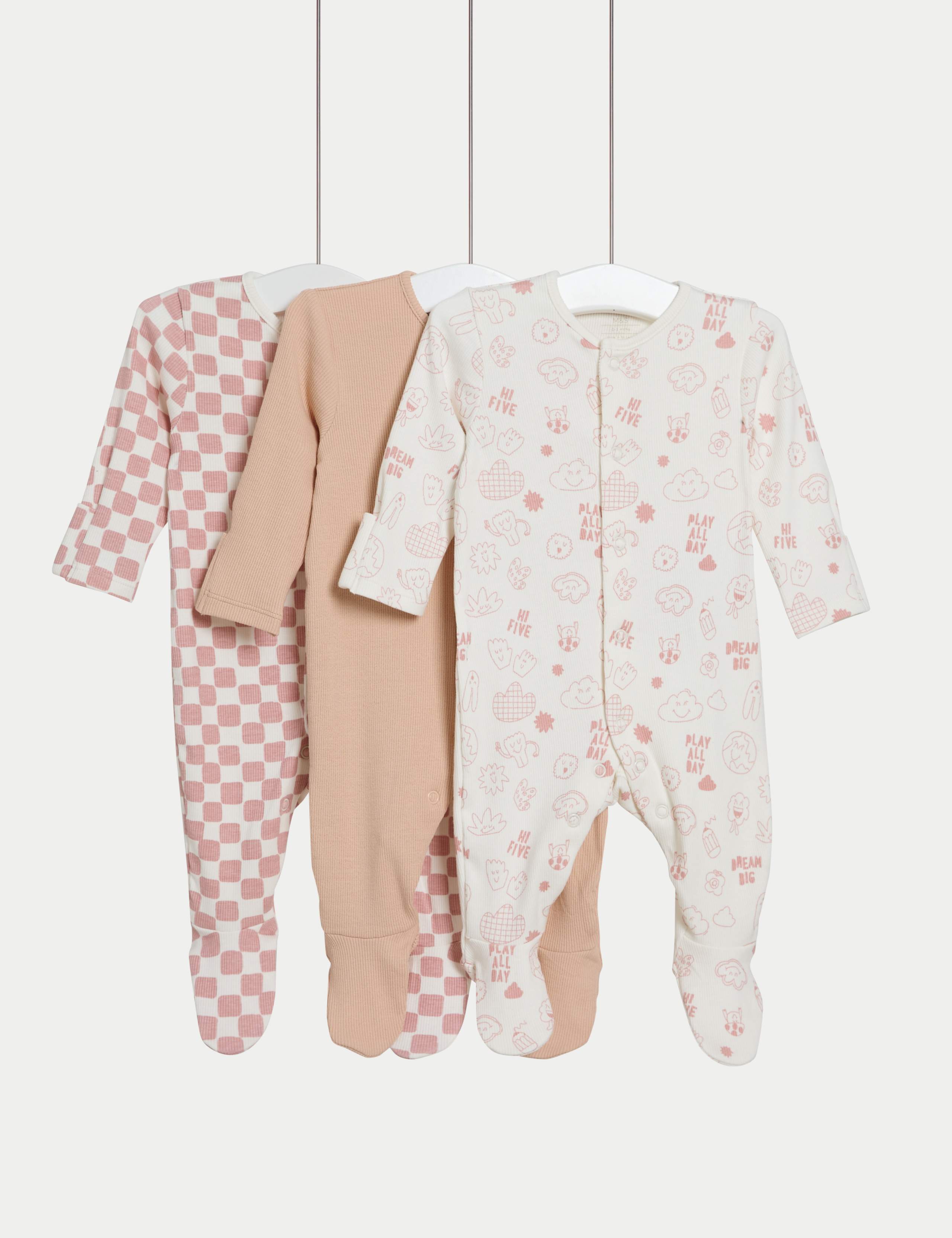 3 Pack Cotton Rich Ribbed Sleepsuits (0-3 Yrs) 1 of 3