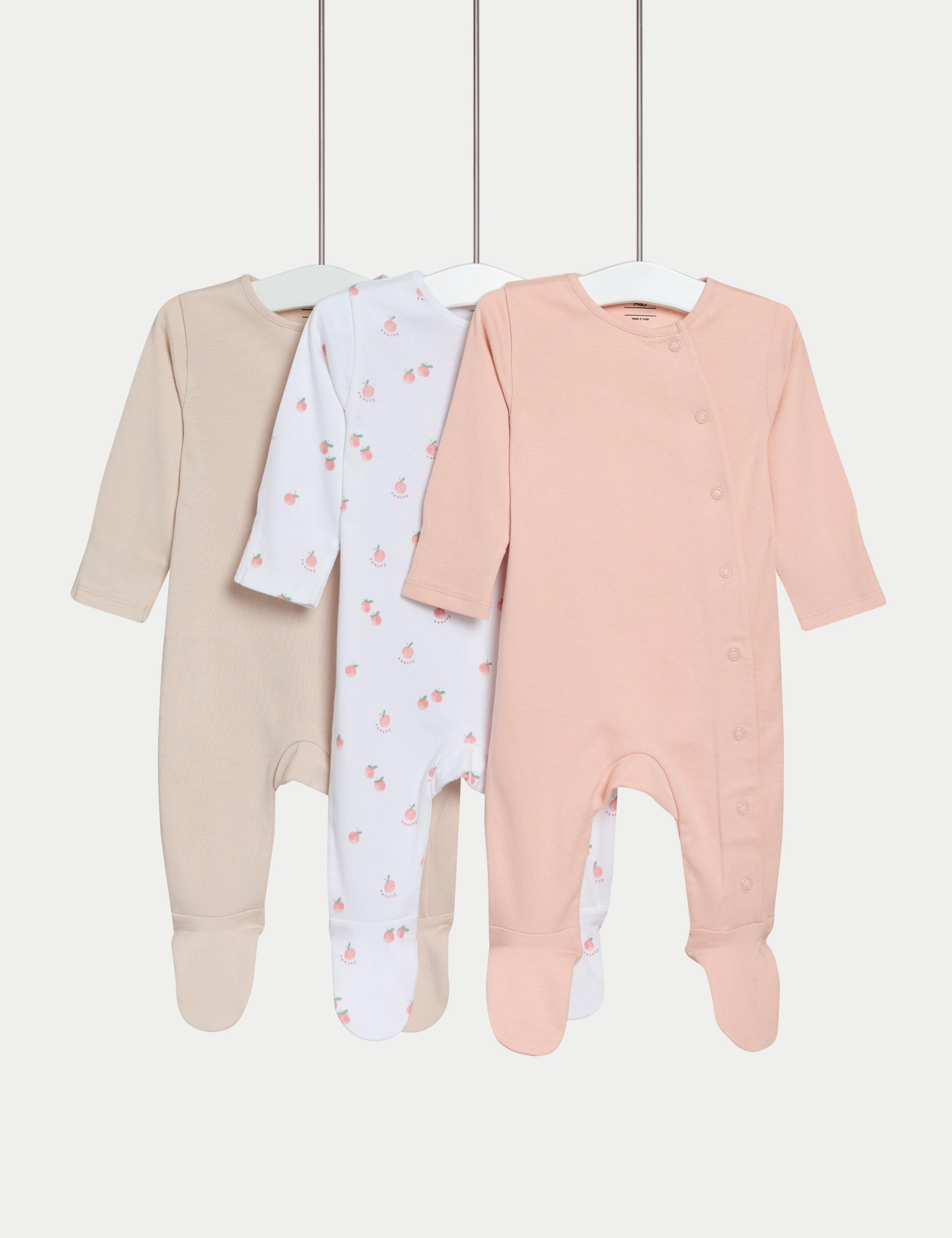 3 Pack Pure Cotton Peach Sleepsuits (6½lbs-3 Yrs) 1 of 1