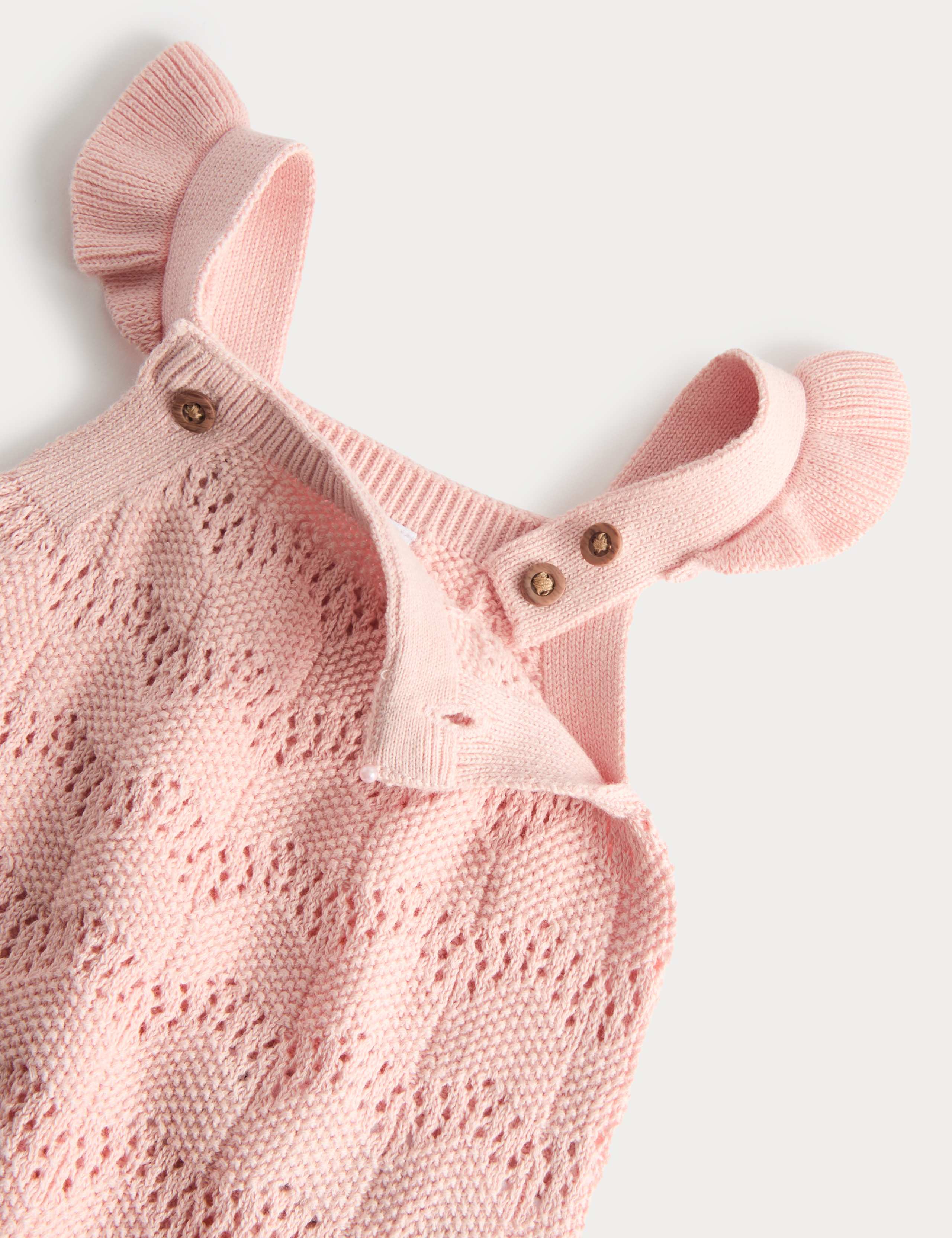 Pure Cotton Frill Knitted Romper (7lbs-18 Mths) 2 of 3