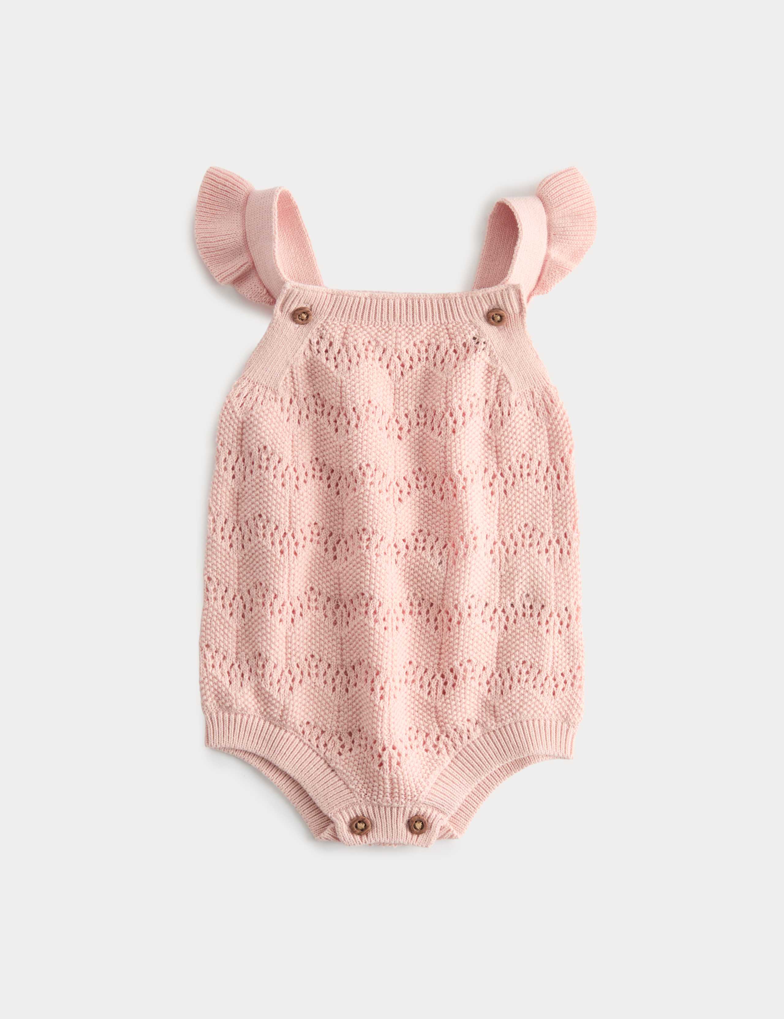 Pure Cotton Frill Knitted Romper (7lbs-18 Mths) 1 of 3