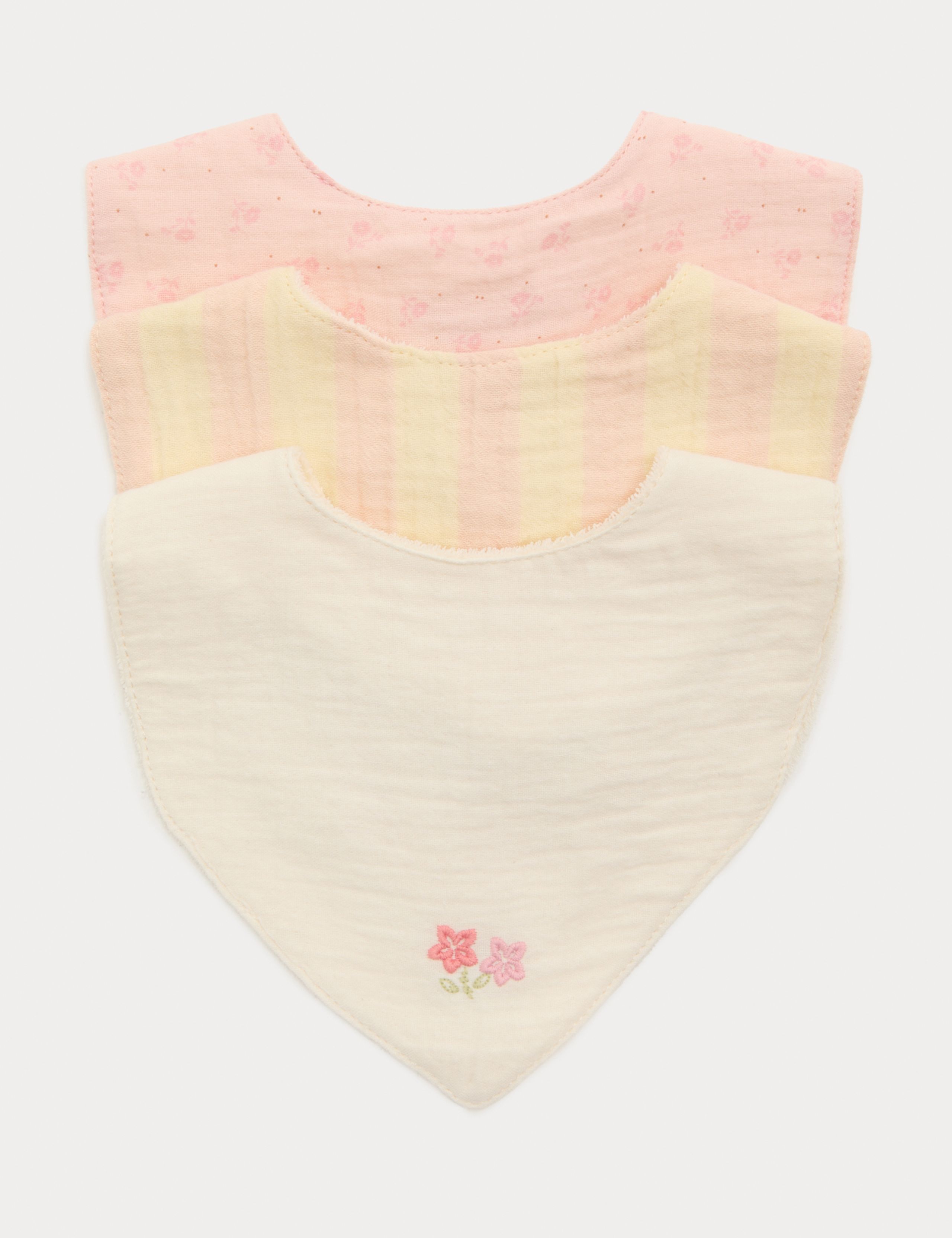 3 Pack Girls' Pure Cotton Dribble Bibs Gift Set 1 of 3