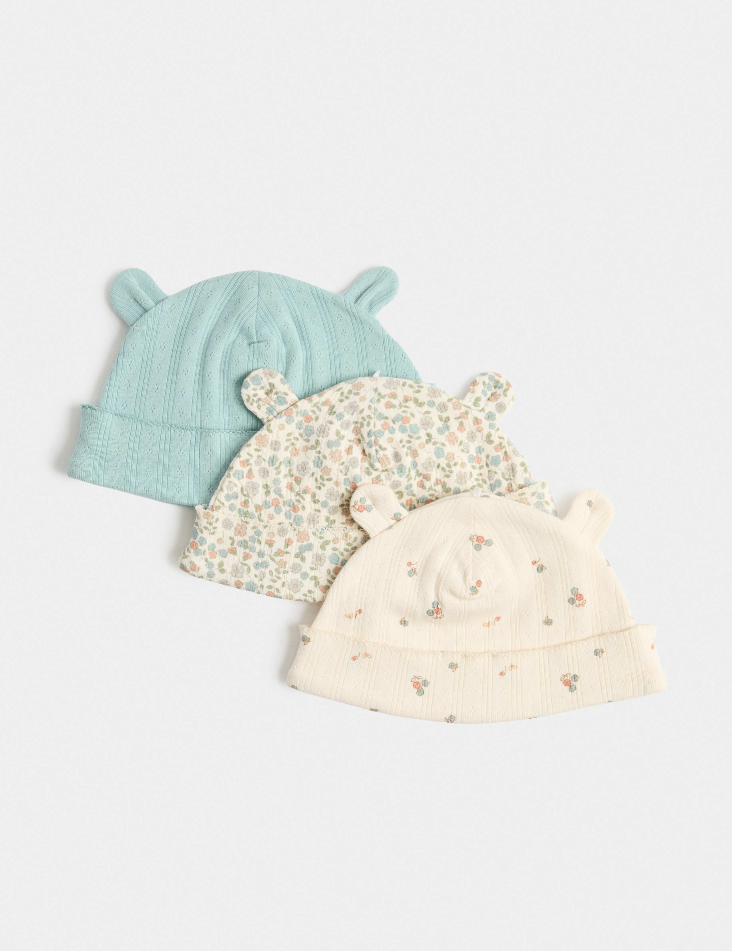 3 Pack Pure Cotton Hats (0-12 Mths) 1 of 2