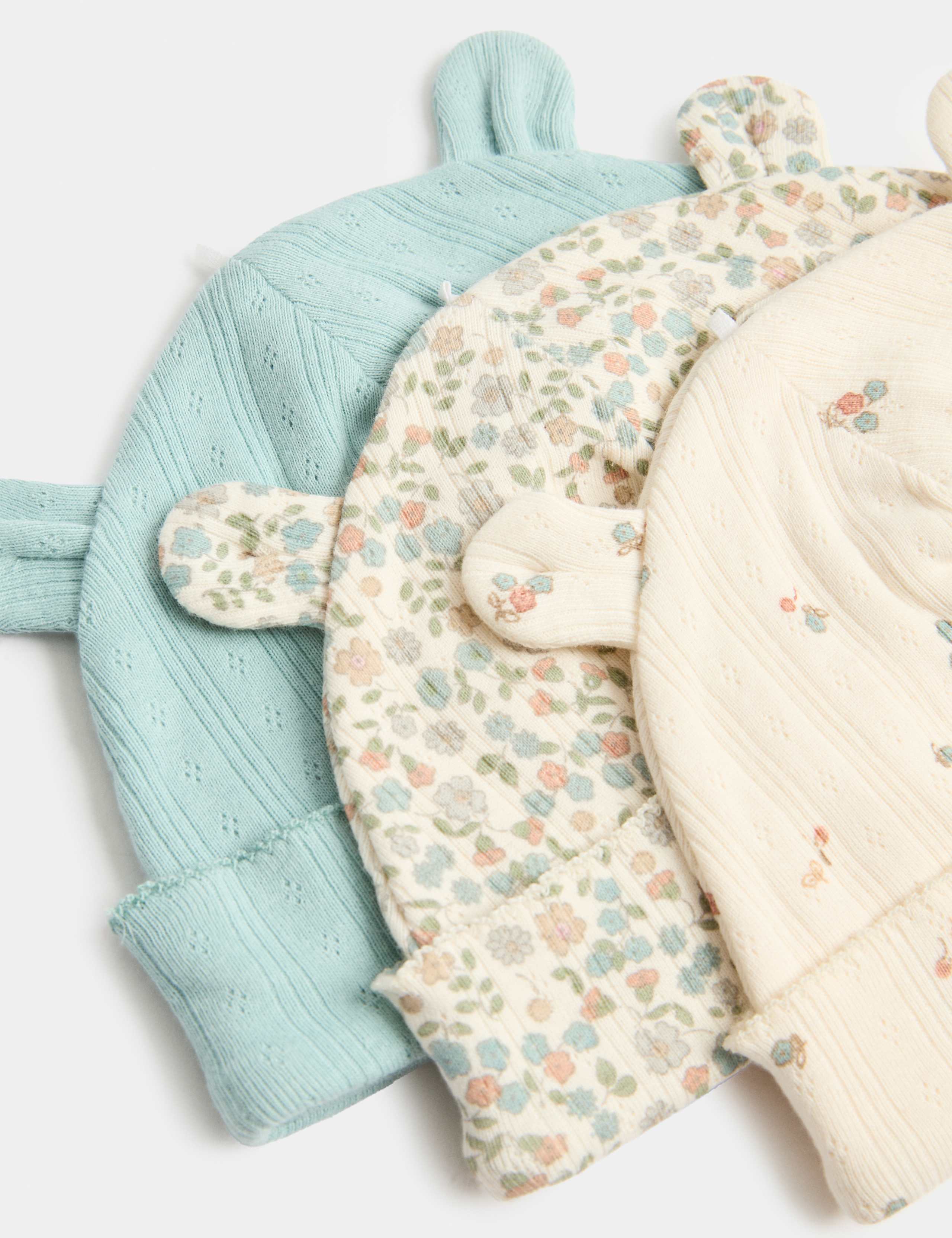 3 Pack Pure Cotton Hats (0-12 Mths) 2 of 2