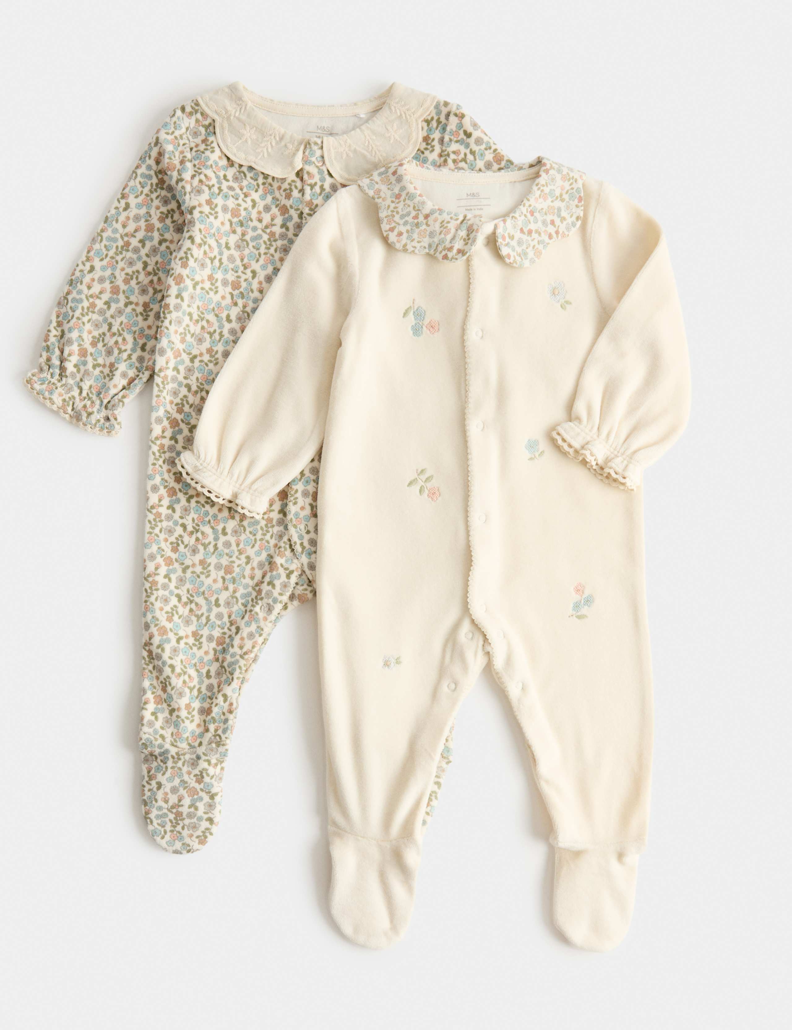 2 Pack Cotton Rich Frill Sleepsuits (7lbs - 3 Yrs) 1 of 3