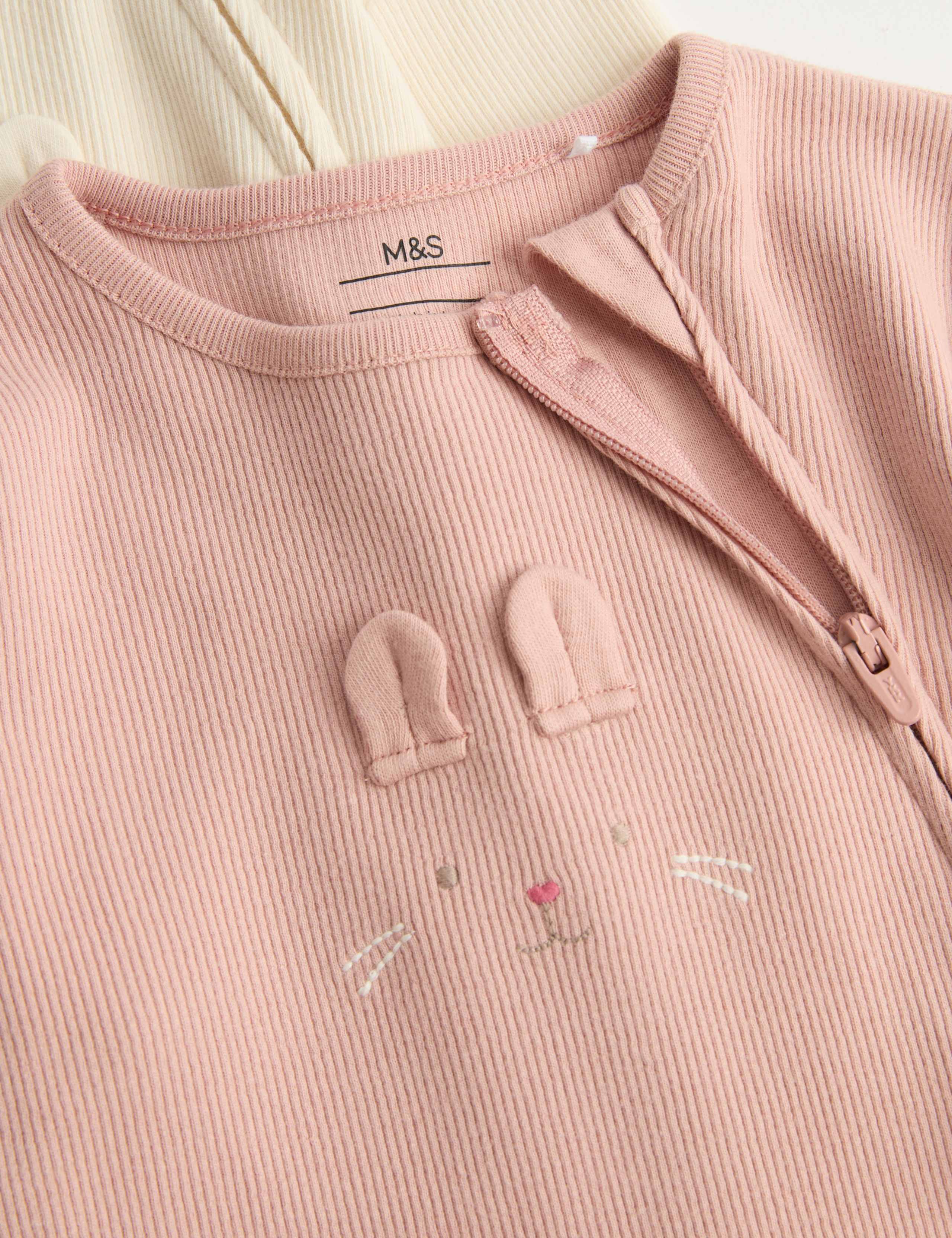 2 Pack Cotton Rich Bunny Sleepsuits (0-3 Yrs) 2 of 3