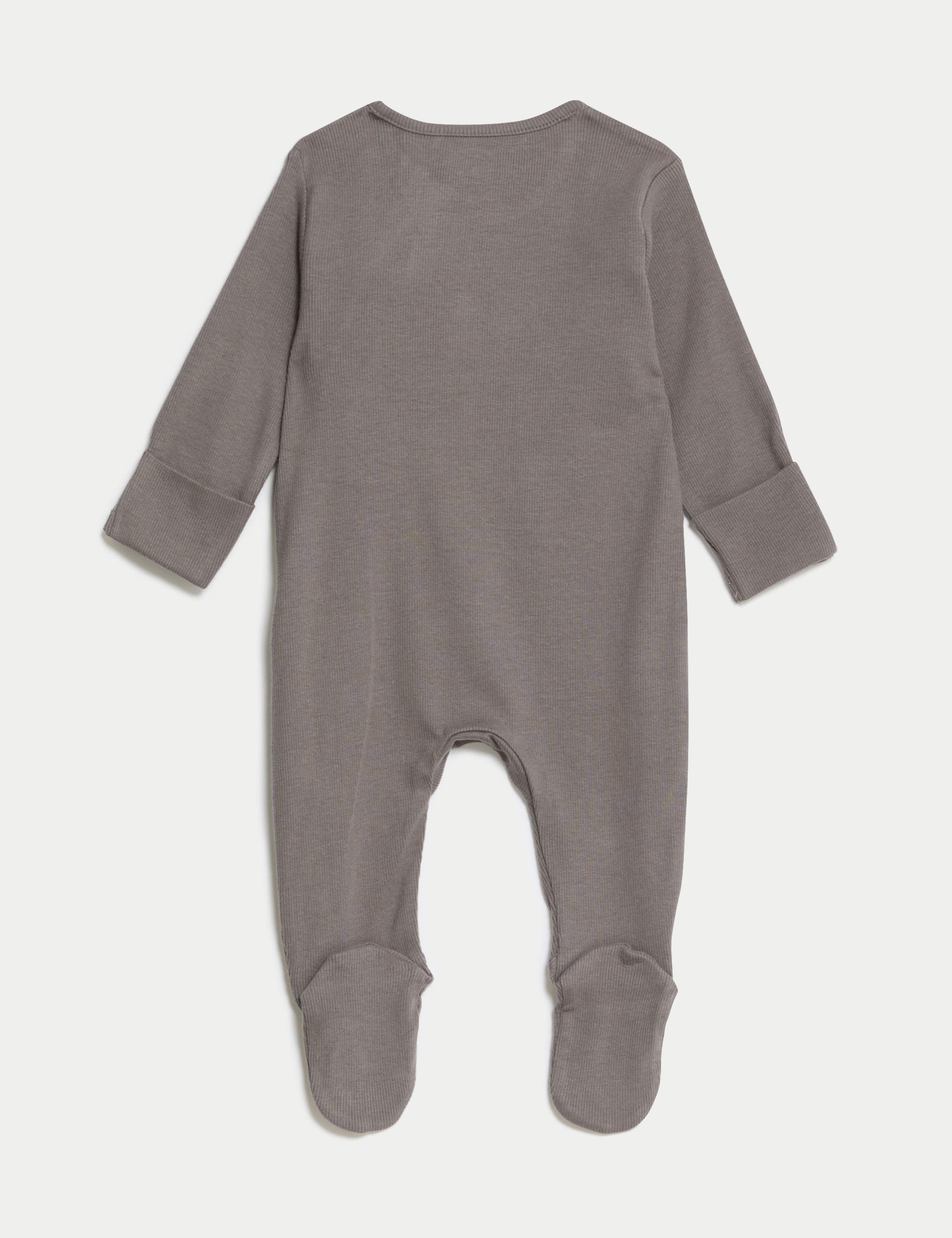 3 Pack Cotton Rich Striped & Plain Sleepsuits (0-3 Yrs) 5 of 6