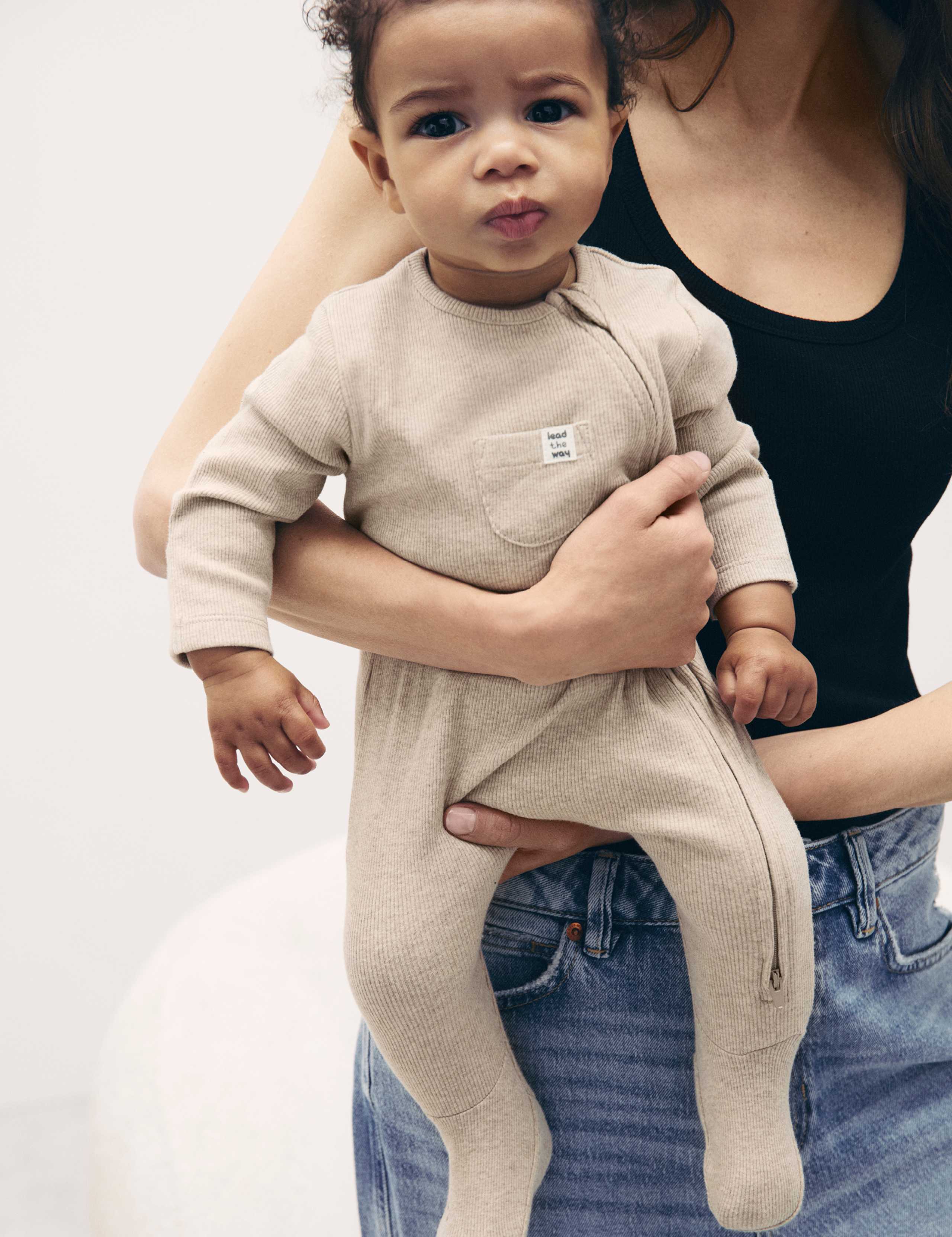 3pk Cotton Rich Striped & Plain Sleepsuits (0-3 Yrs) 2 of 3