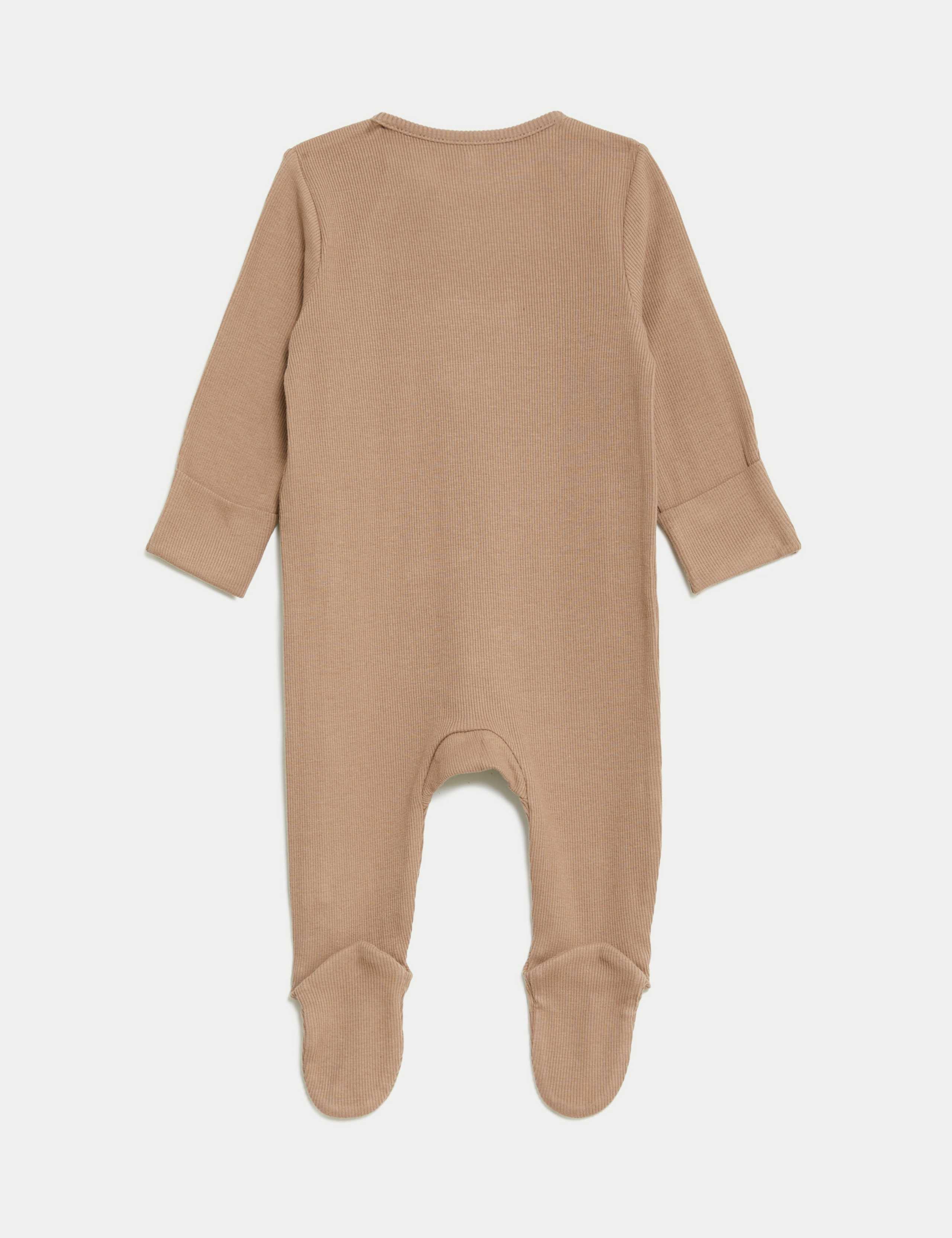 3 Pack Cotton Rich Striped & Plain Sleepsuits (0-3 Yrs) 4 of 6