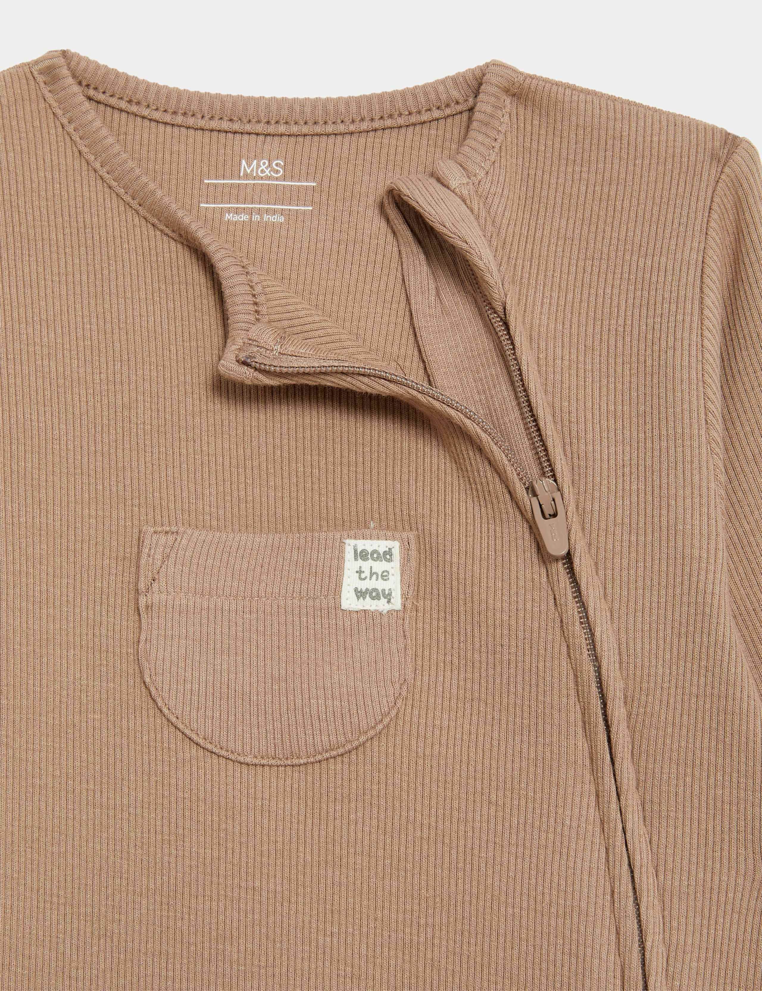 3 Pack Cotton Rich Striped & Plain Sleepsuits (0-3 Yrs) 5 of 6