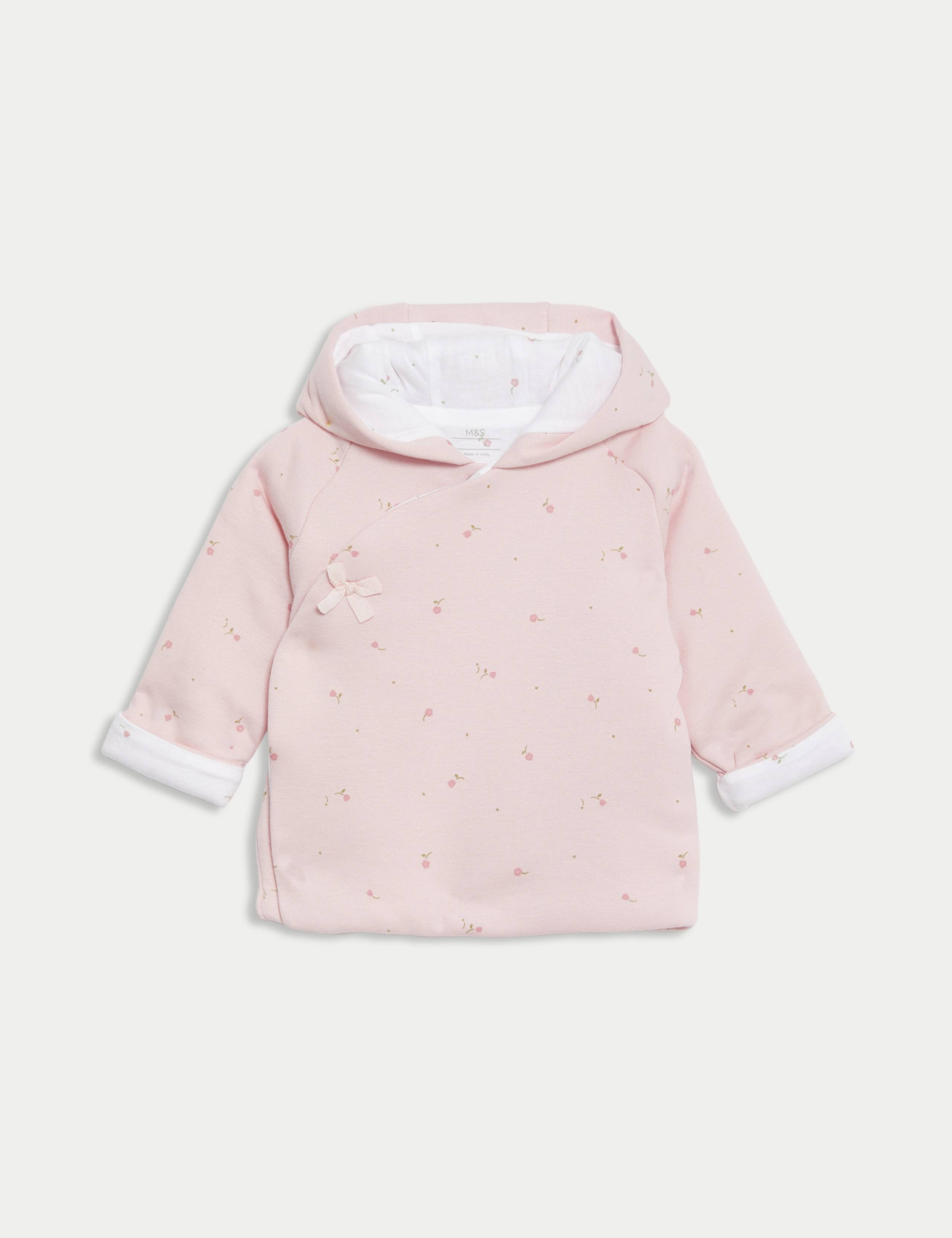 Pure Cotton Floral Hooded Jacket (7lbs-1 Yrs) 1 of 3