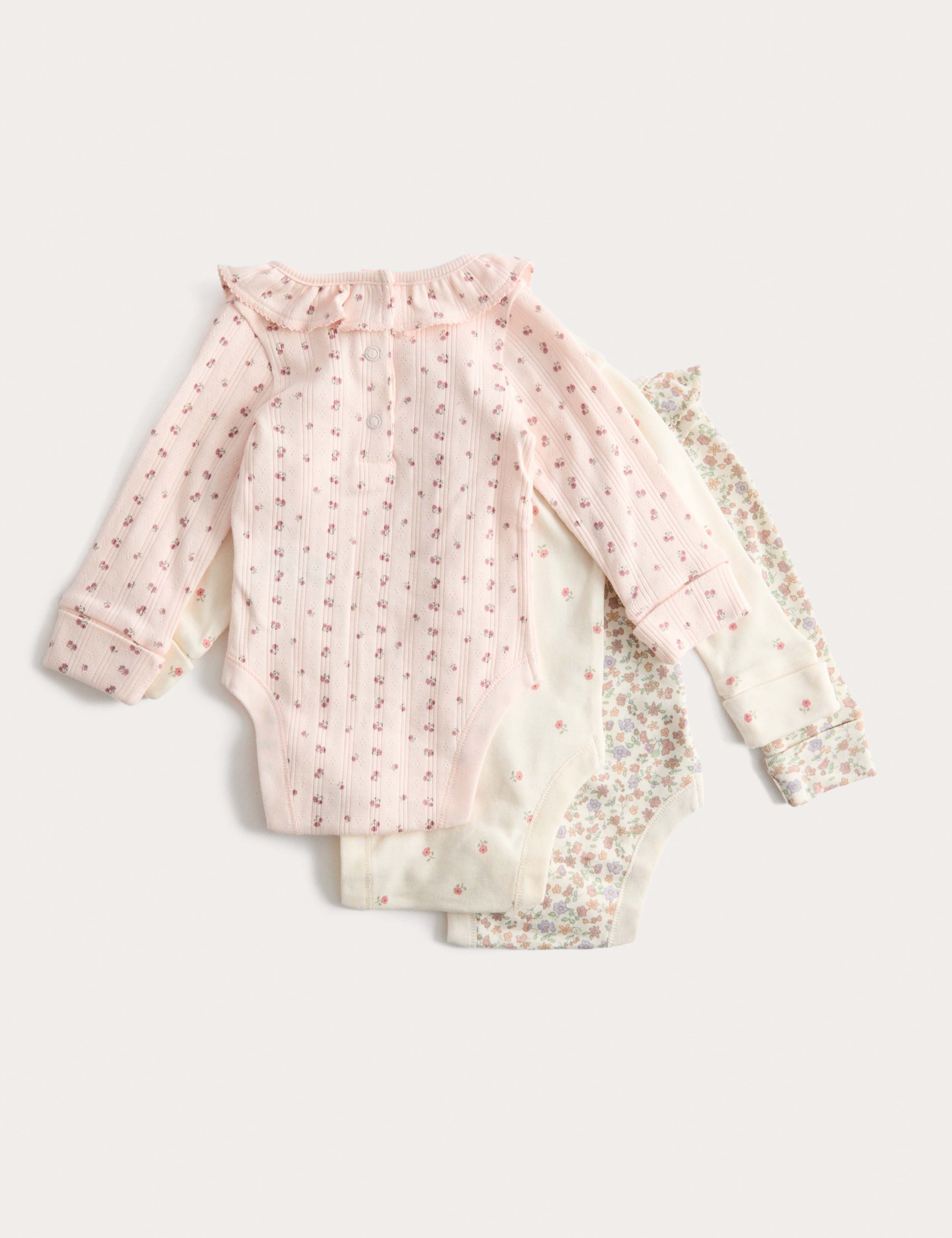 3pk Pure Cotton Floral Long Sleeve Bodysuits (0-3 Yrs) 2 of 4