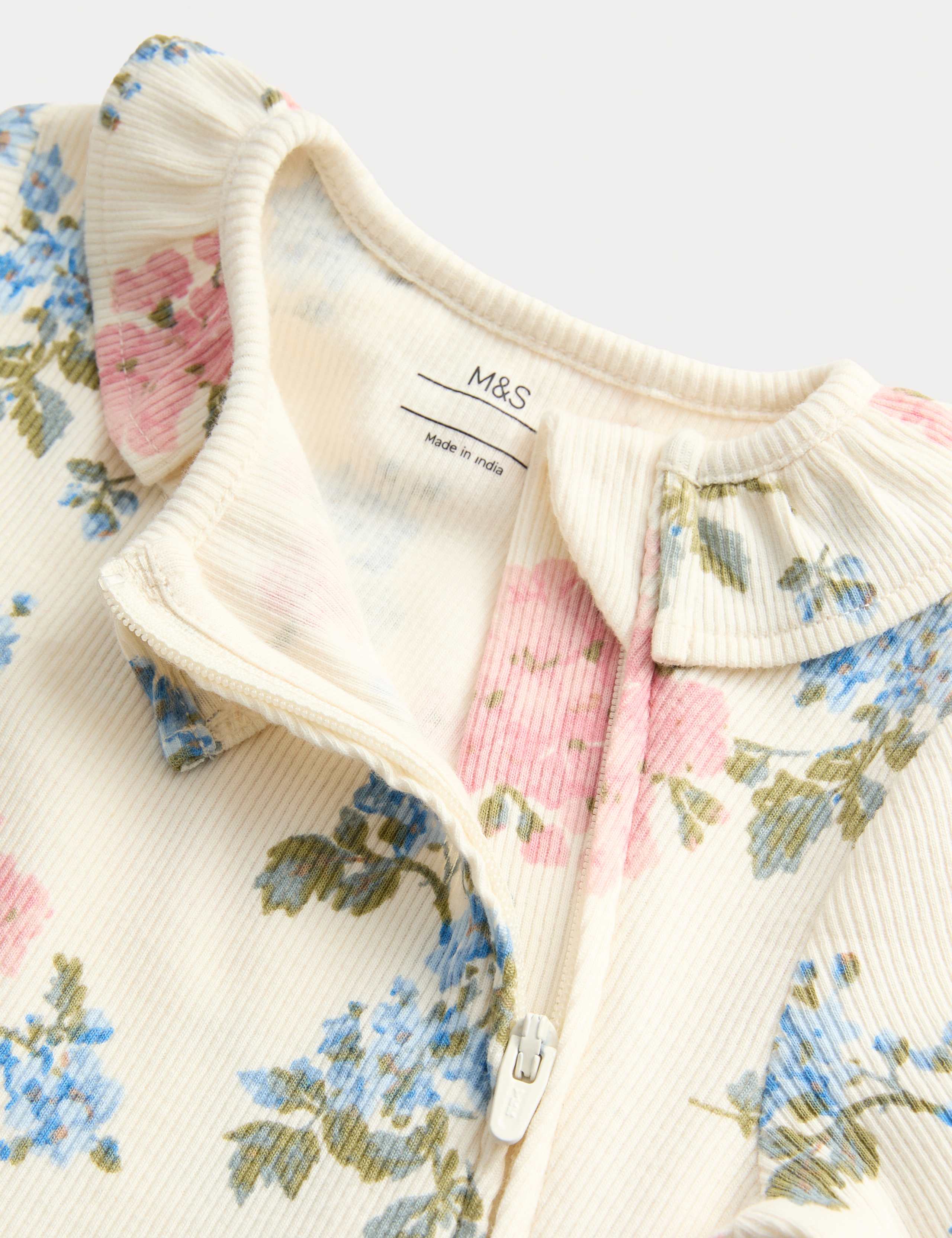 2pk Floral Frill Collar Zip Sleepsuits (0-3 Yrs) 2 of 3