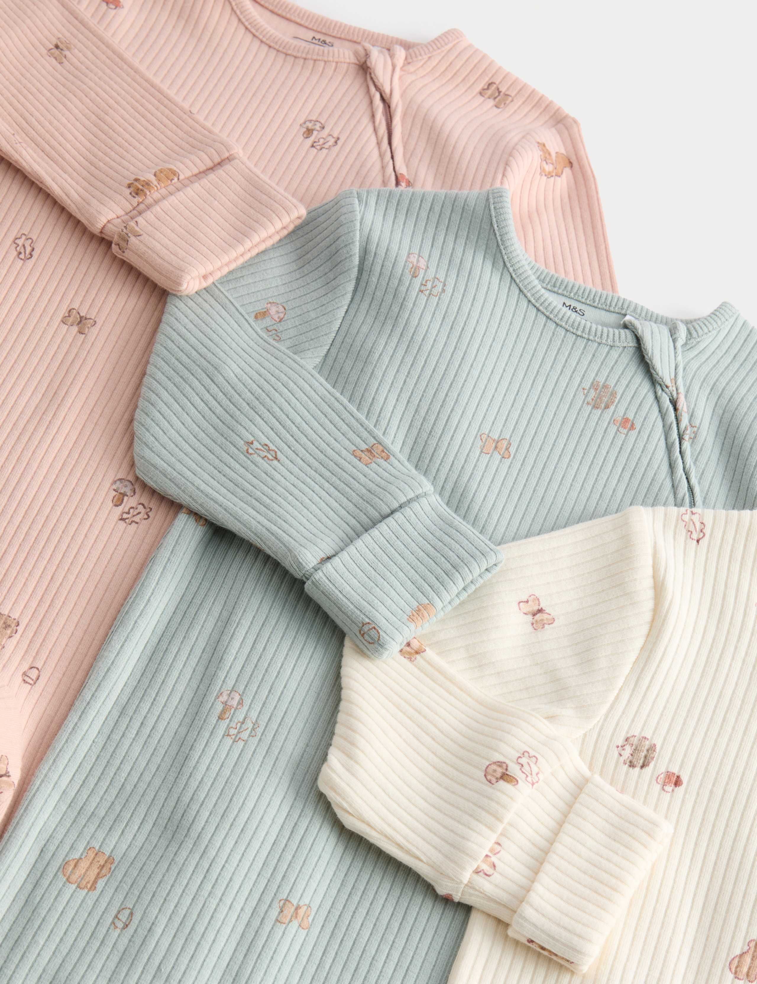 3 Pack Cotton Rich Woodland Print Sleepsuits (6½lbs-3 Yrs) 2 of 4