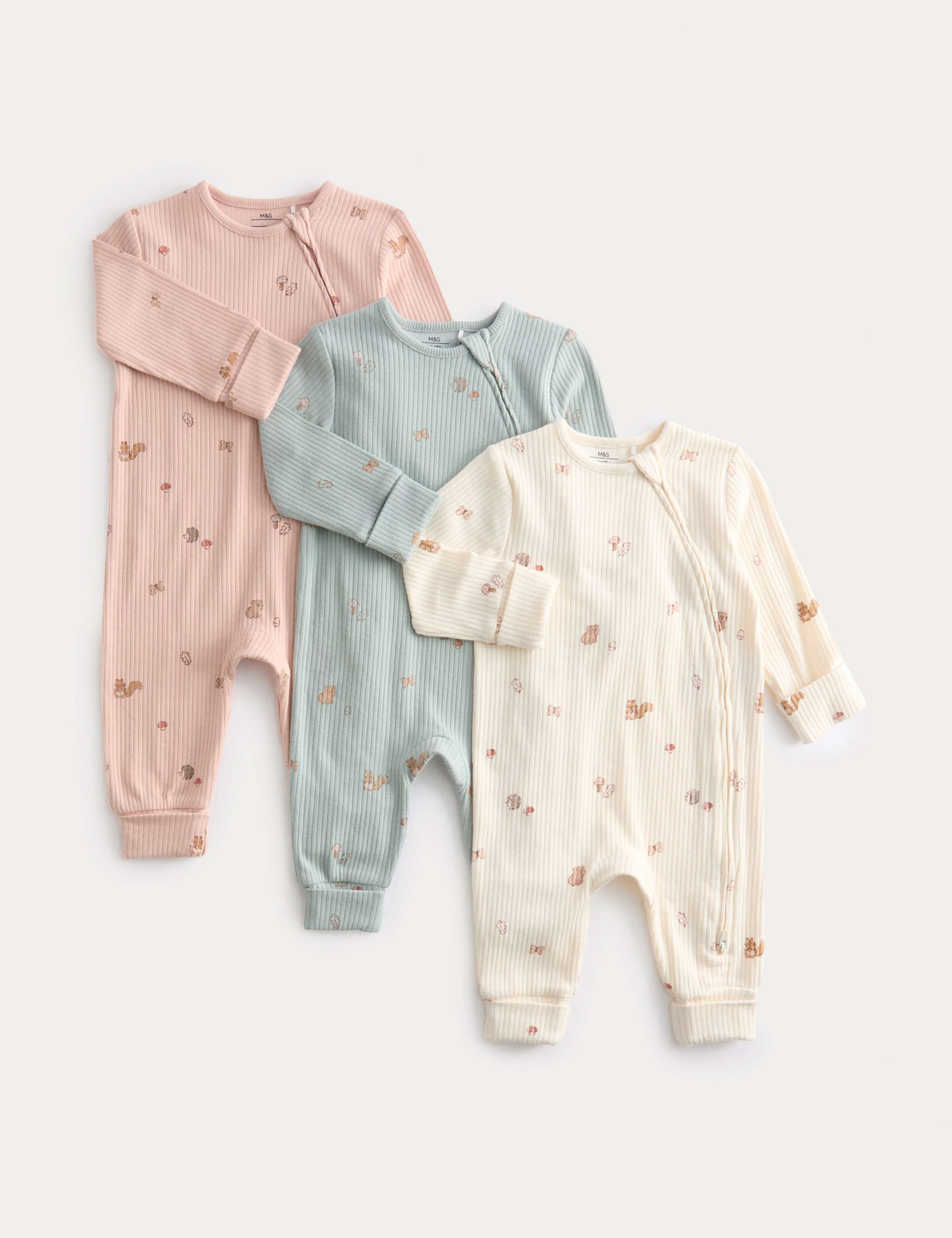 3 Pack Cotton Rich Woodland Print Sleepsuits (6½lbs-3 Yrs) 1 of 4