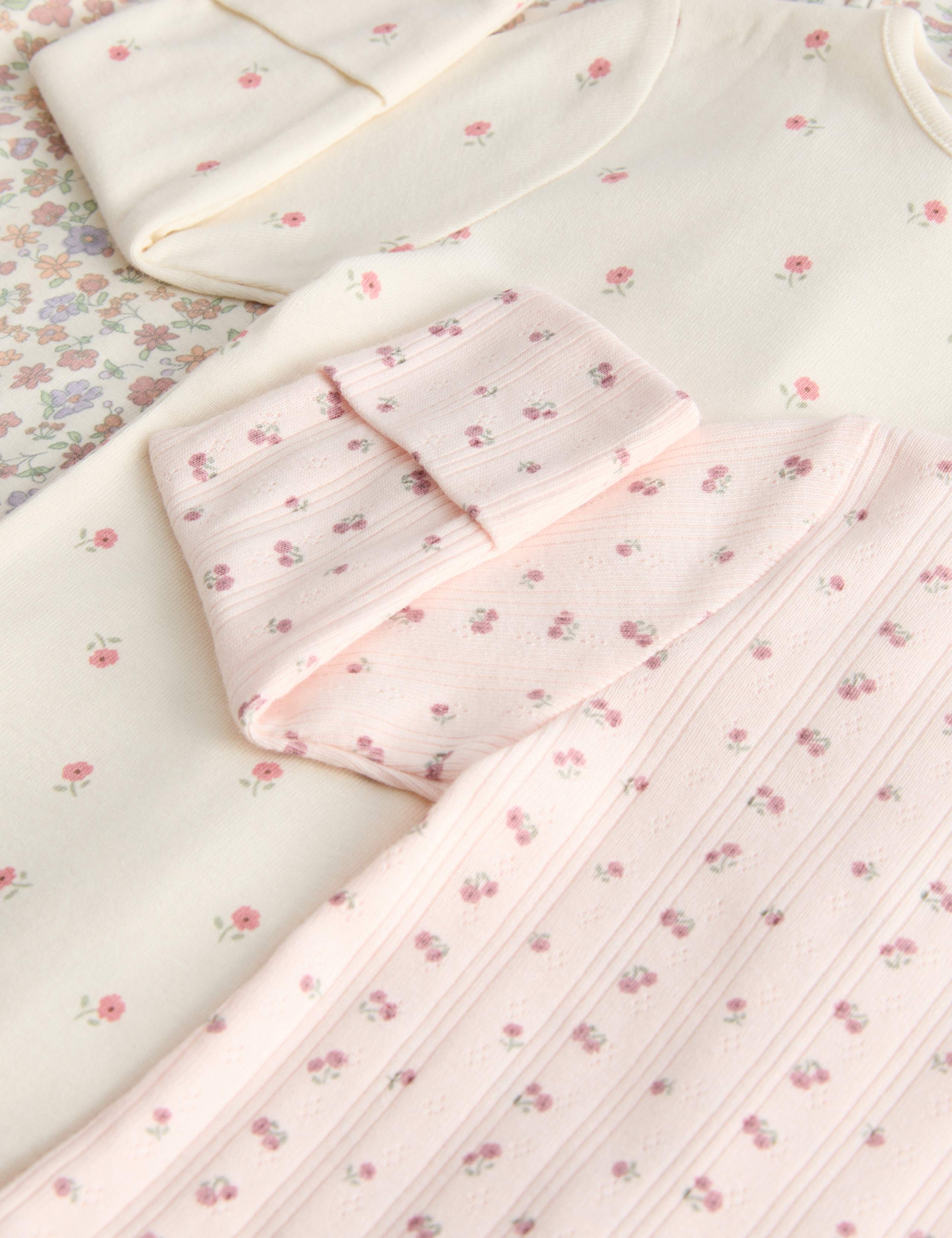 3pk Pure Cotton Floral Sleepsuits (0-3 Yrs) 2 of 4