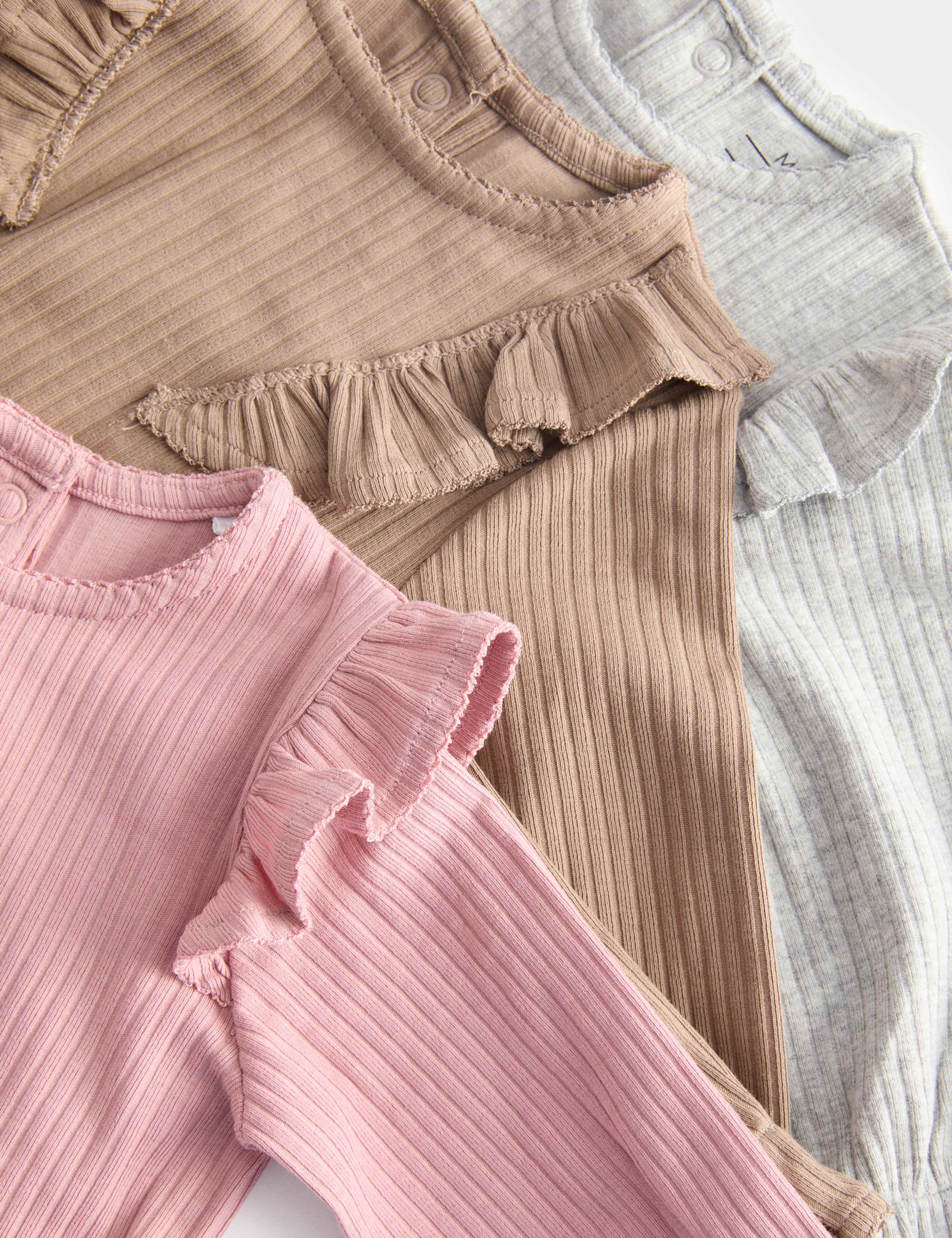 3 Pack Cotton Rich Frill Ribbed Sleepsuits (6½lbs-3 Yrs) 3 of 3