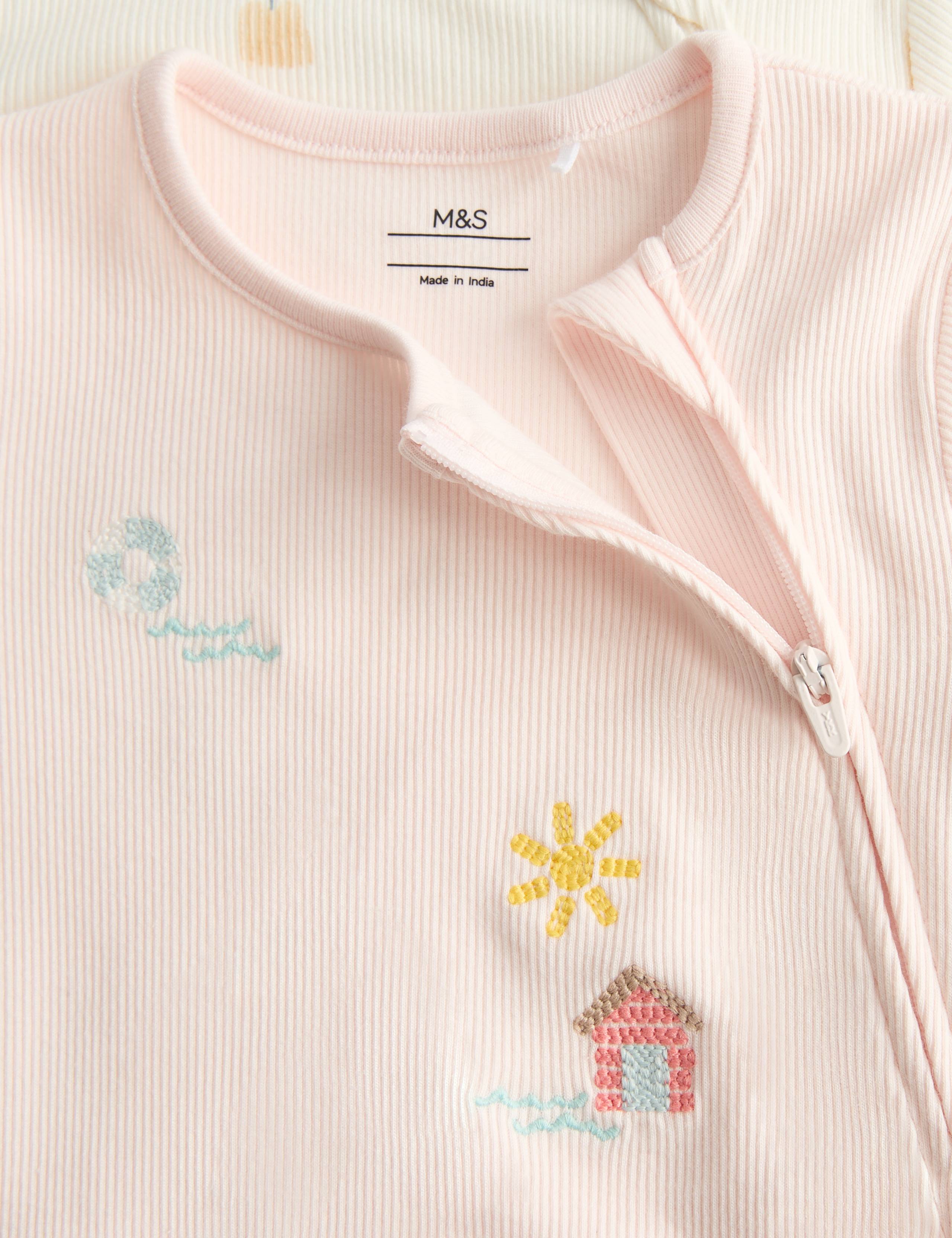 3 Pack Cotton Rich Embroidered Rompers (7lbs-3 Yrs) 3 of 3