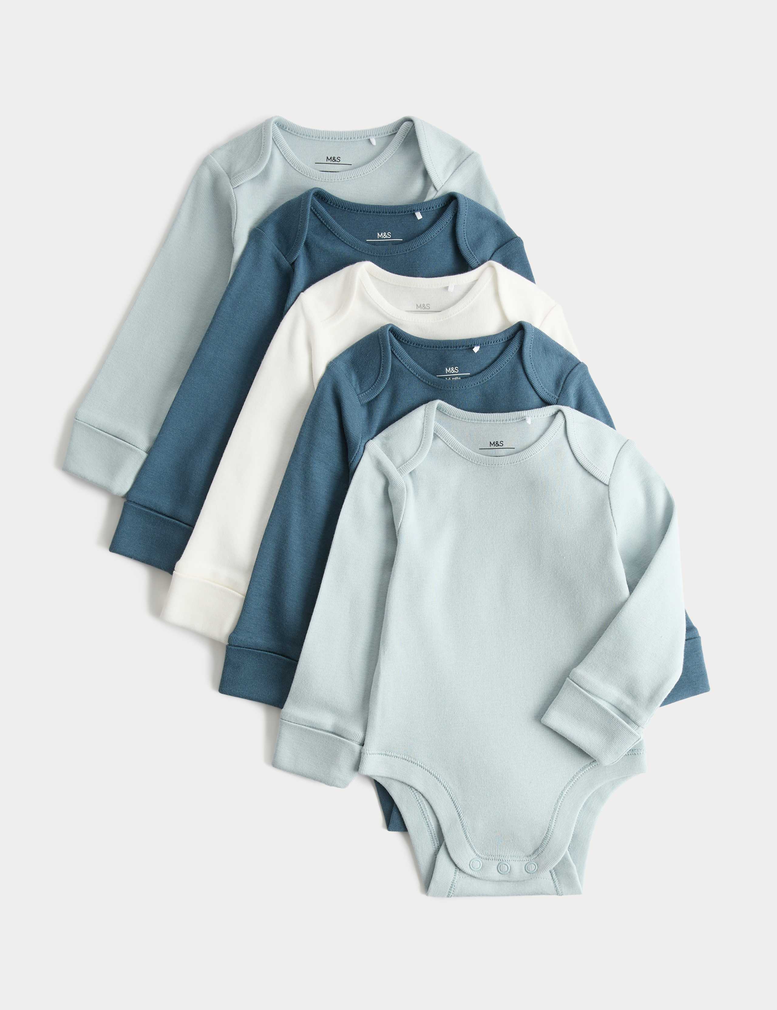 5 Pack Pure Cotton Plain Long Sleeve Bodysuits (7lbs-3 Yrs) 1 of 3