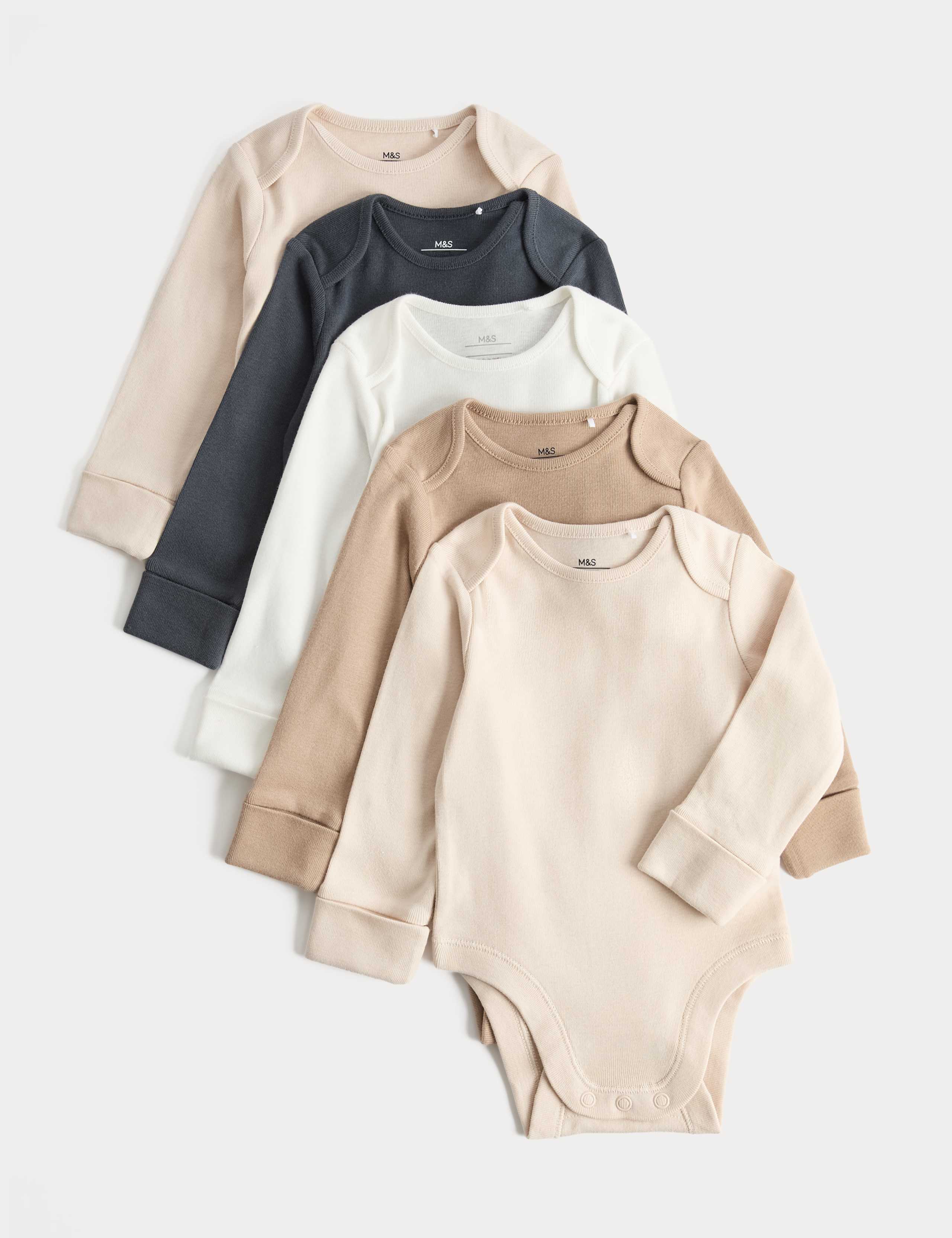5 Pack Pure Cotton Plain Long Sleeve Bodysuits (7lbs-3 Yrs) 1 of 3