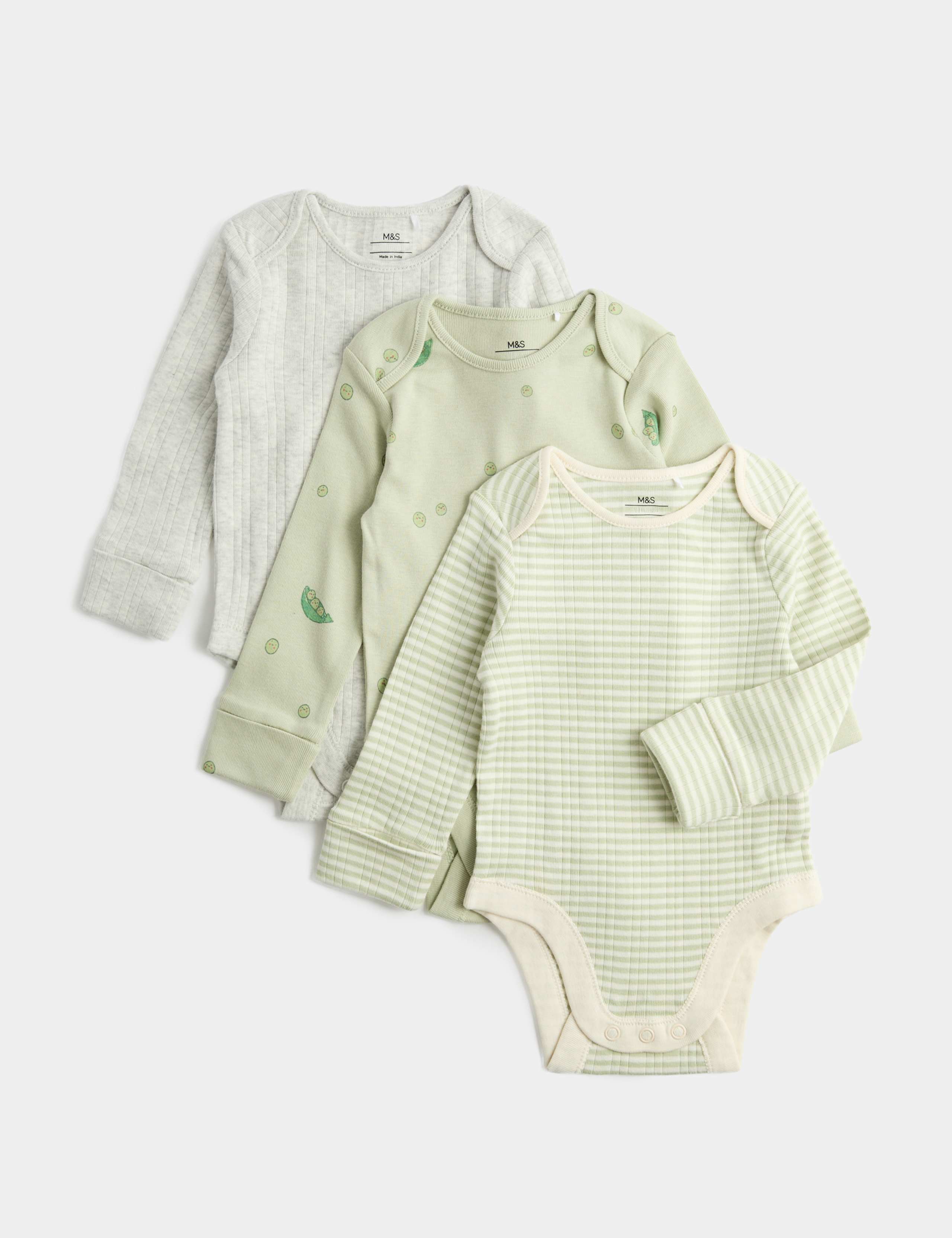 3 Pack Pure Cotton Peas Bodysuits (7lbs - 3 Yrs) 1 of 3