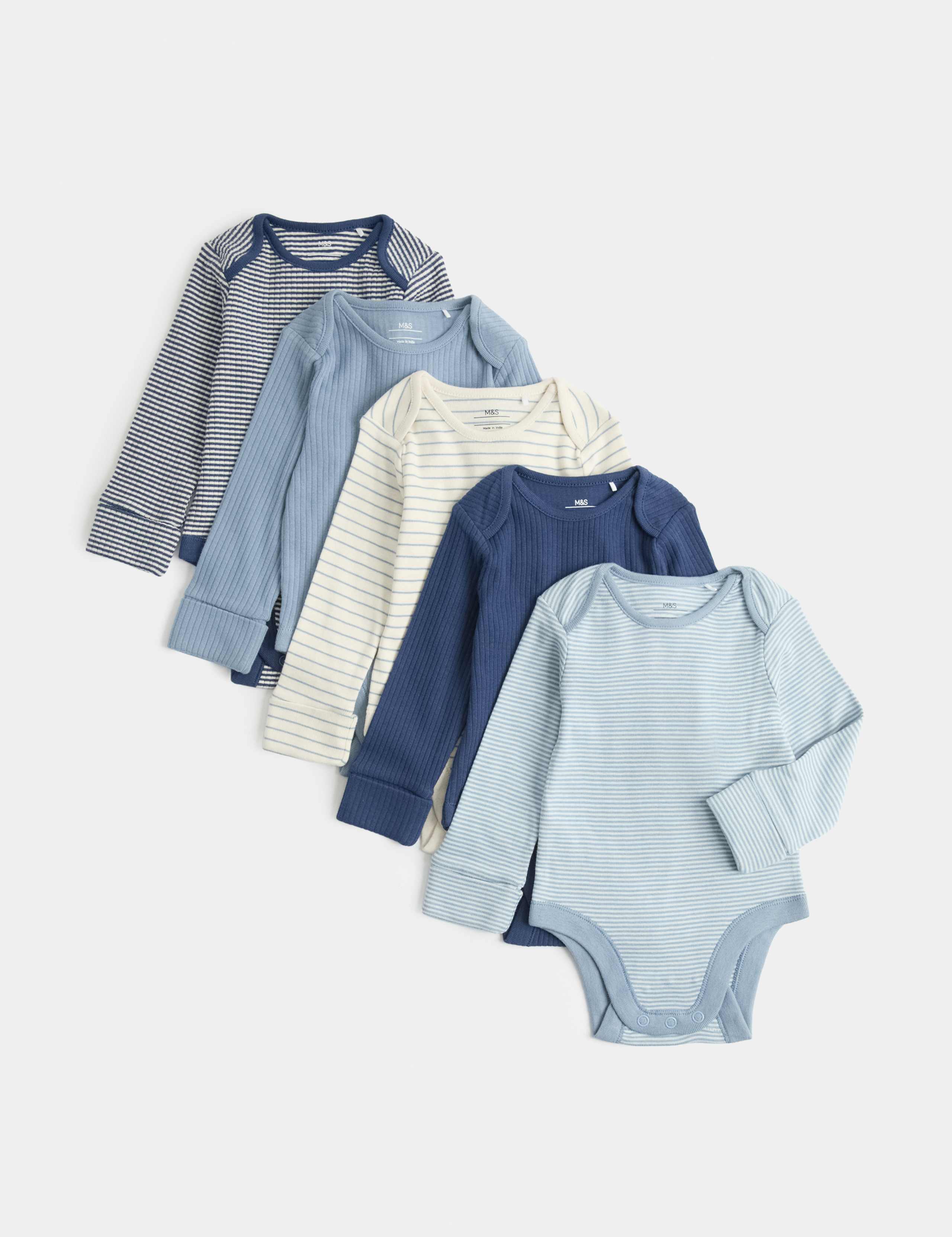 5 Pack Striped Long Sleeve Bodysuits (7lbs-3 Yrs) 1 of 3