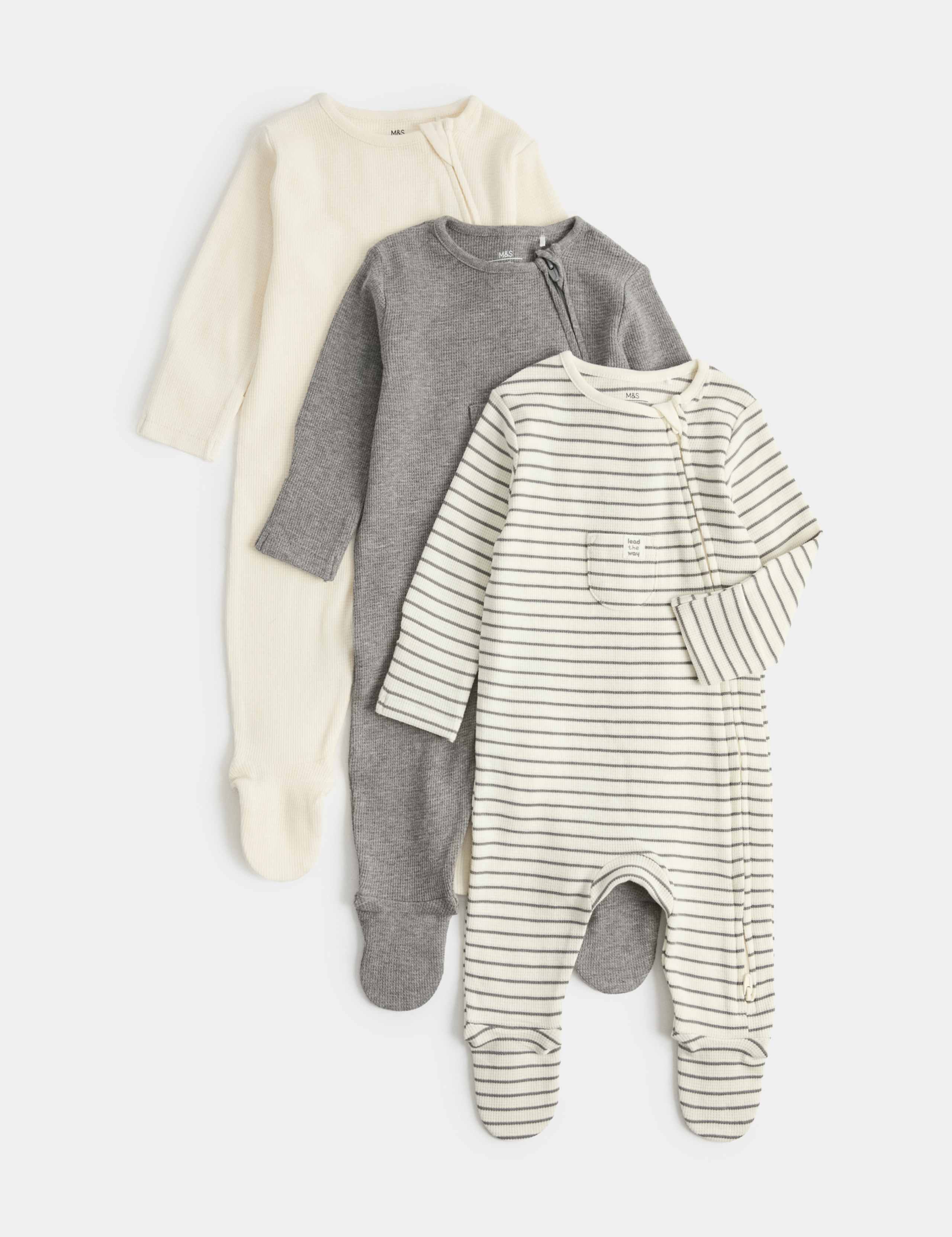 3 Pack Pure Cotton Waffle Sleepsuits (7lbs-3 Yrs) 1 of 3