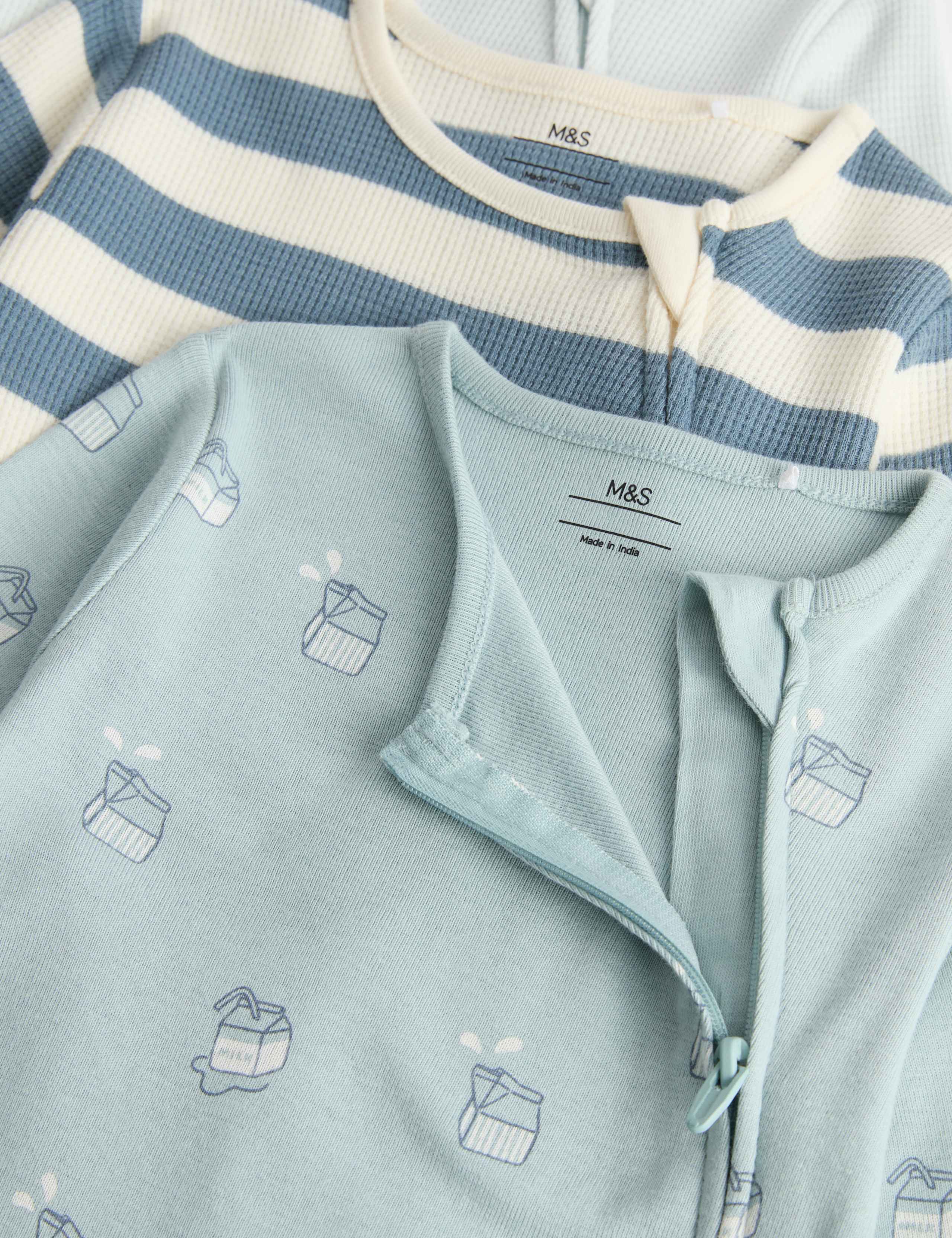 3 Pack Pure Cotton Milk & Striped Sleepsuits (7lbs-3 Yrs) 2 of 2