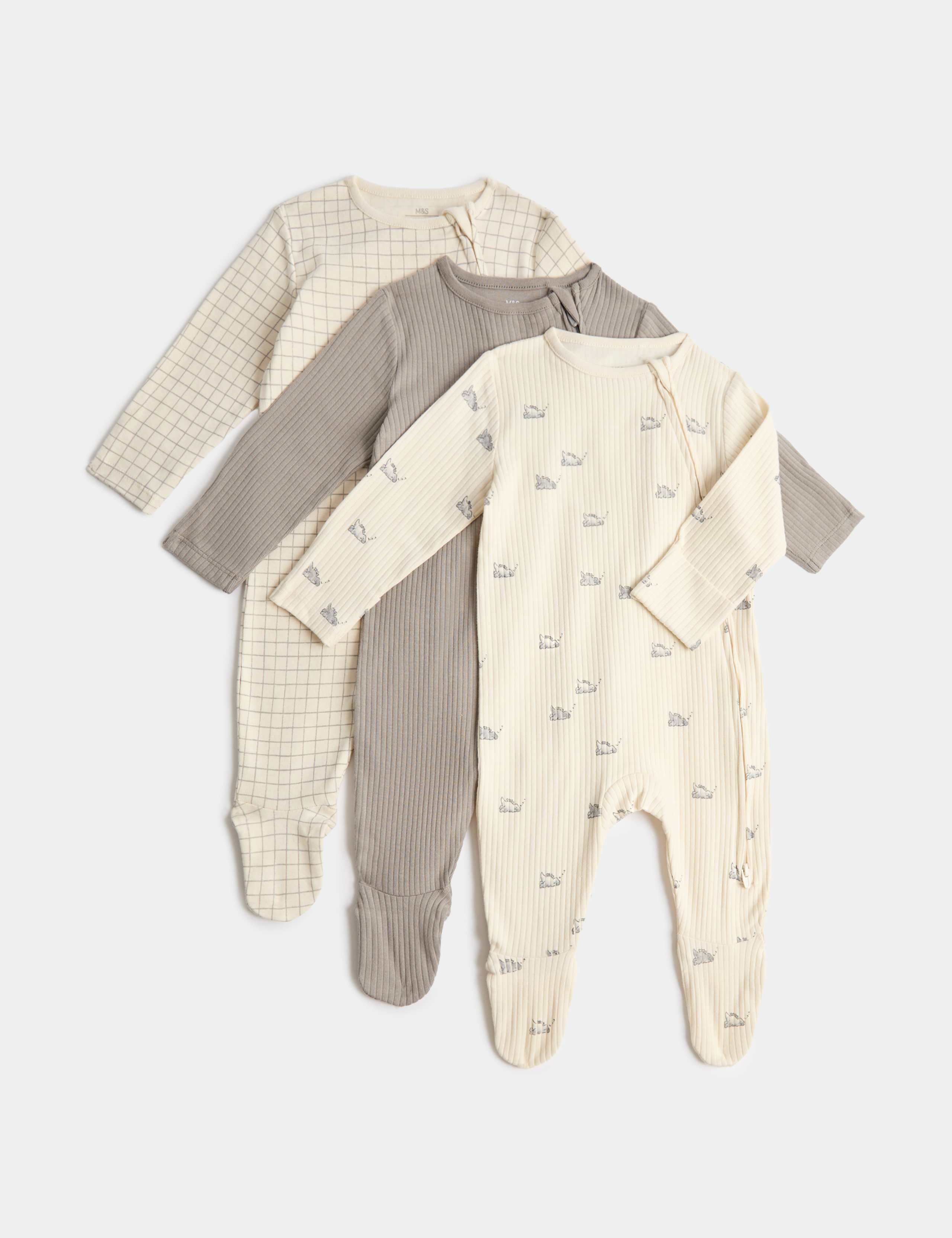 3 Pack Pure Cotton Dinosaur Sleepsuits (7lbs - 3 Yrs) 1 of 3