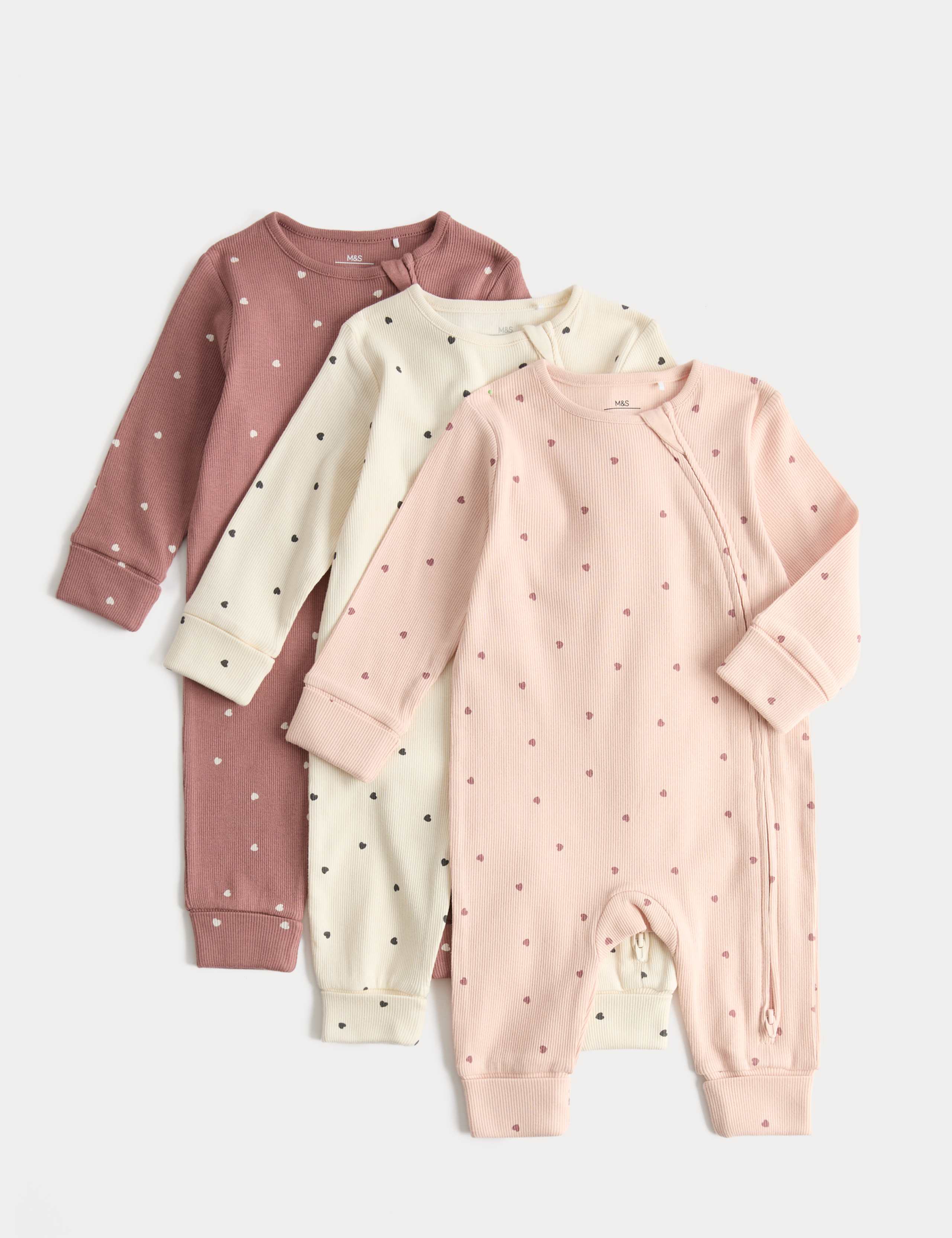 3 Pack Cotton Rich Heart Sleepsuits (7lbs-3 Yrs) 1 of 3