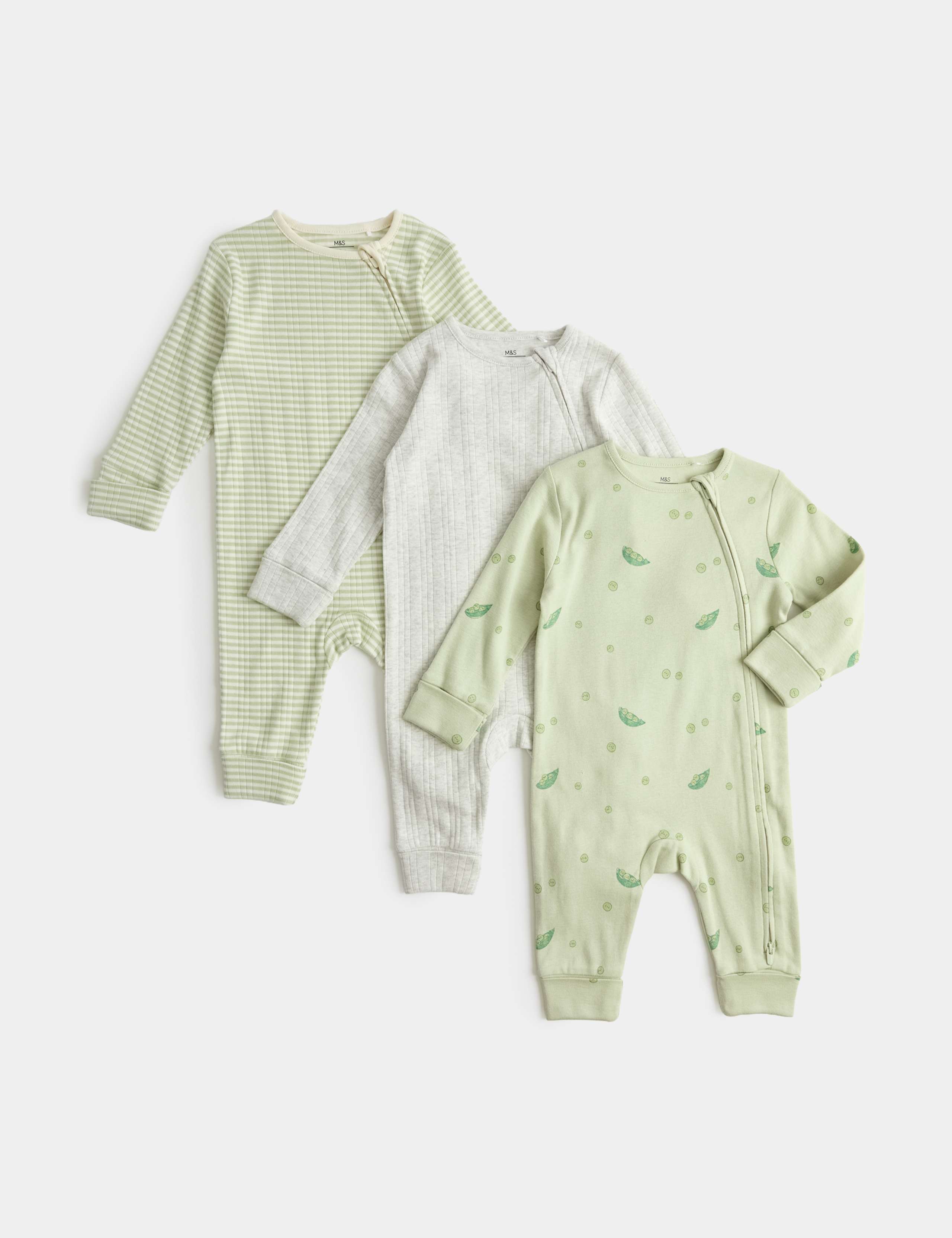 3 Pack Pure Cotton Peas Print Footless Sleepsuits (7lbs - 3 Yrs) 1 of 3