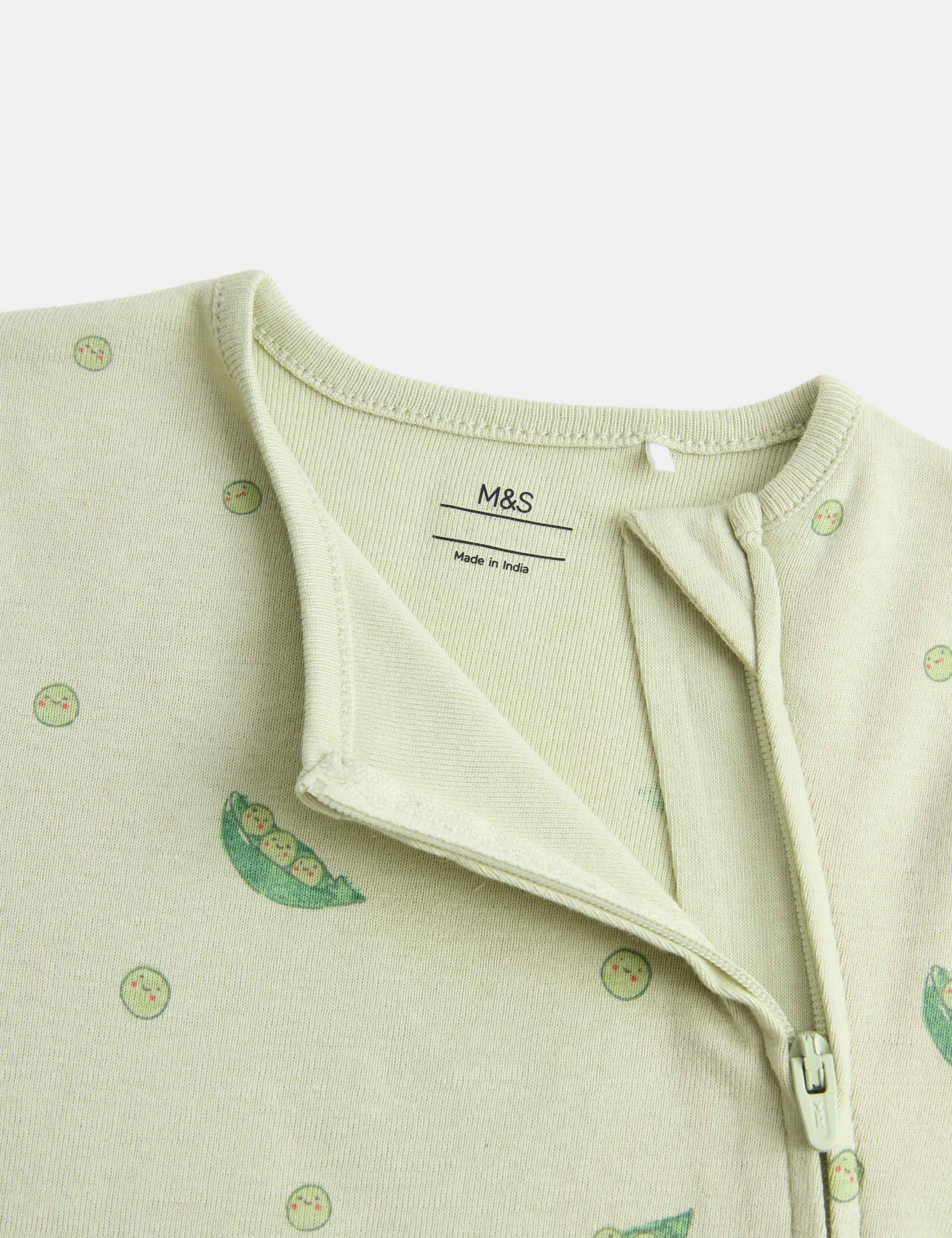 3 Pack Pure Cotton Peas Print Footless Sleepsuits (7lbs - 3 Yrs) 2 of 3