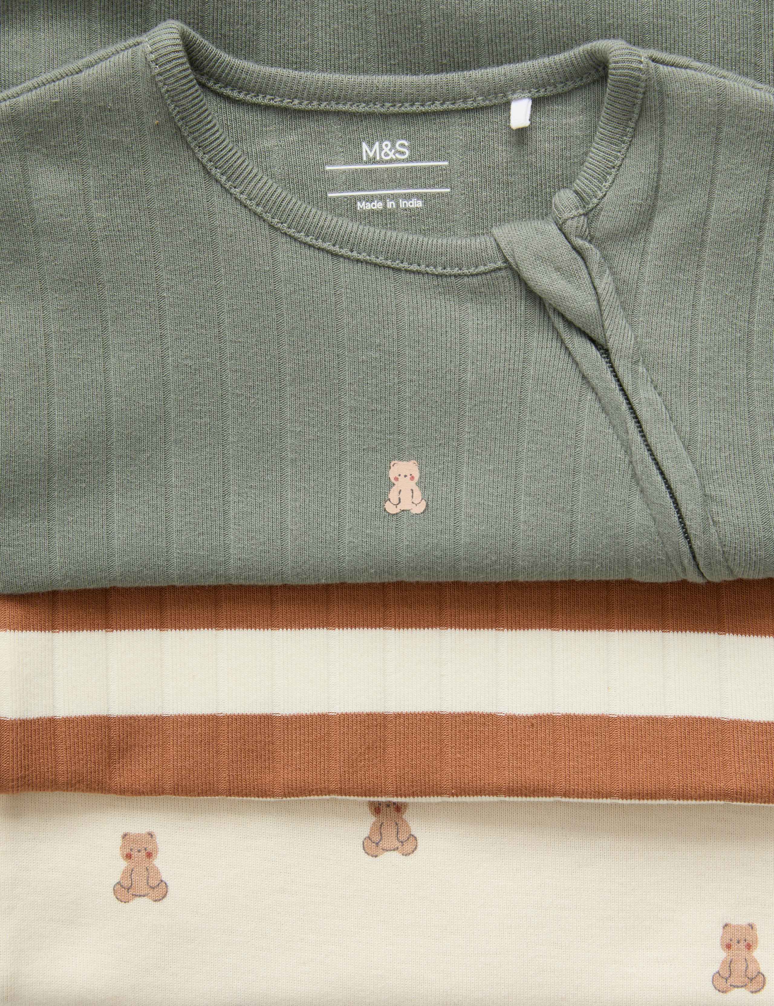 3 Pack Bear Wide Stripe Sleepsuits (0-3 Yrs) 3 of 3