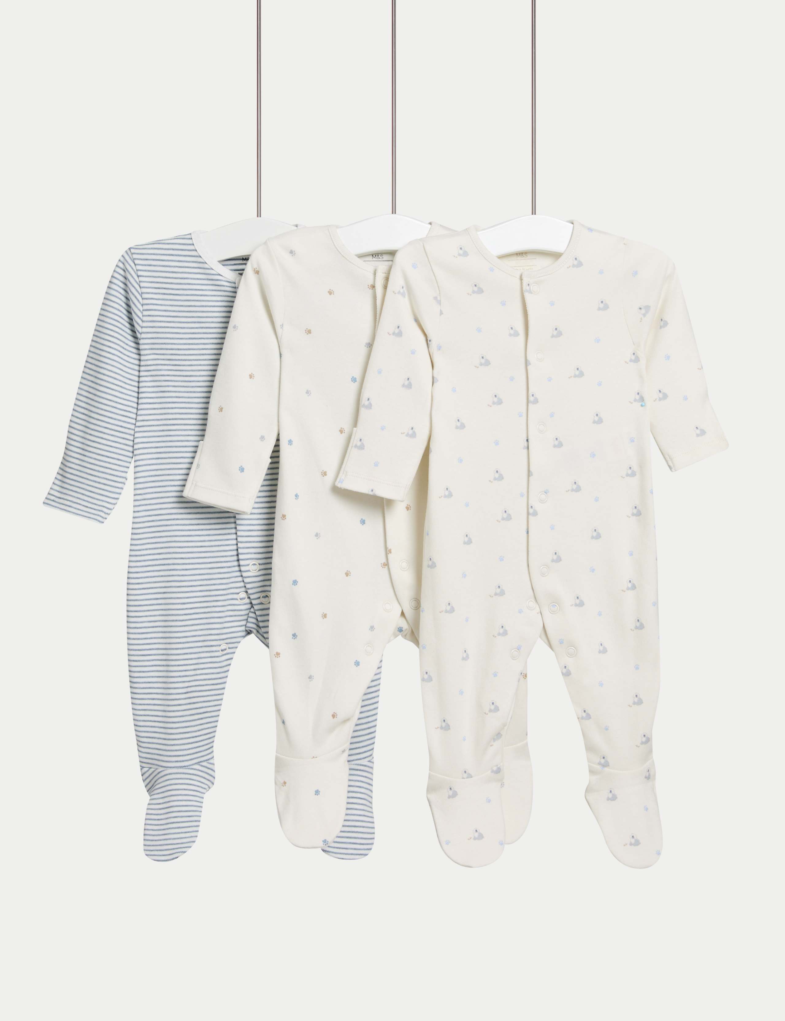 3 Pack Pure Cotton Dog Popper Footed Sleepsuits (0-3 Yrs) 1 of 1