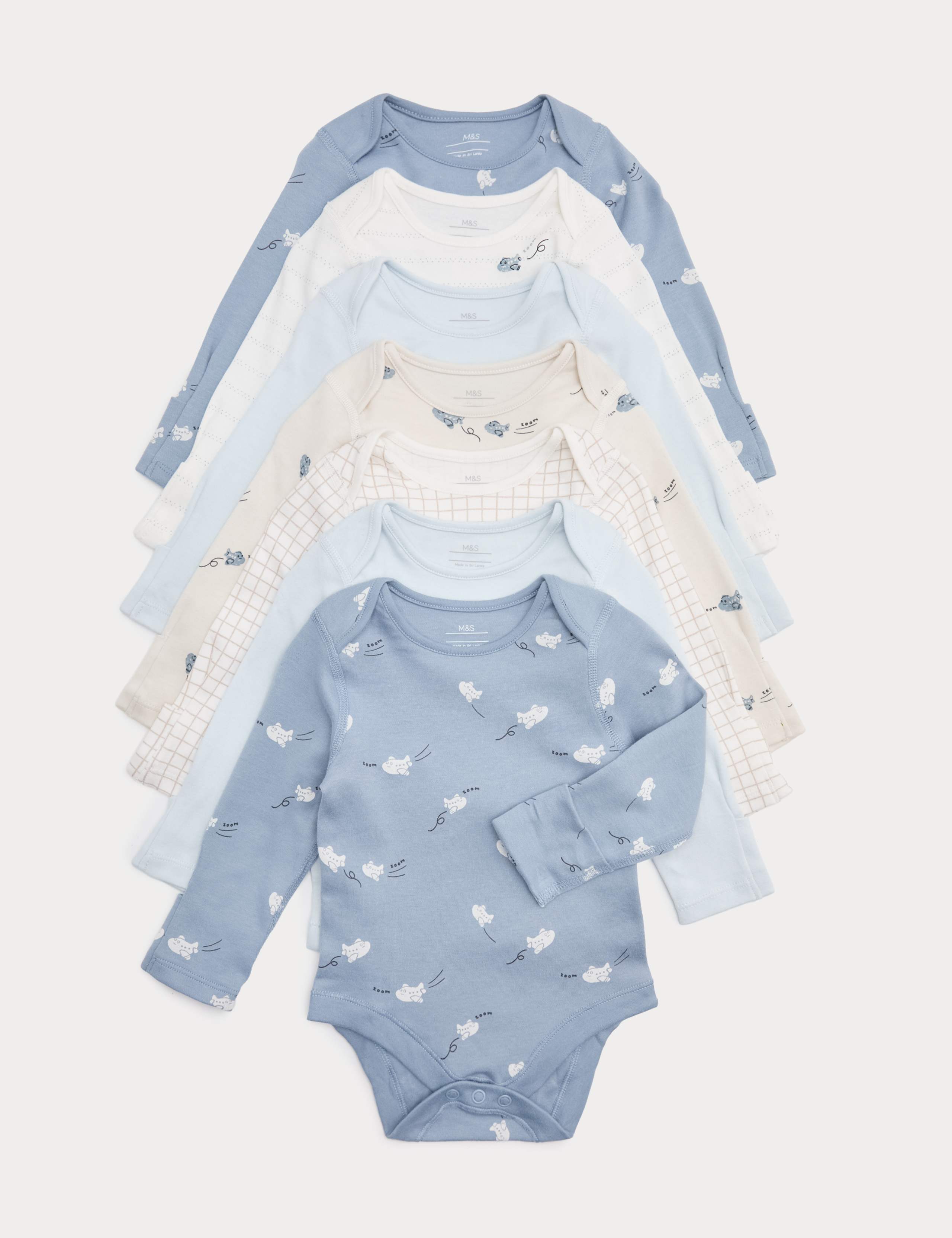 7 Pack Pure Cotton Bodysuits (0-3 Yrs) 1 of 3