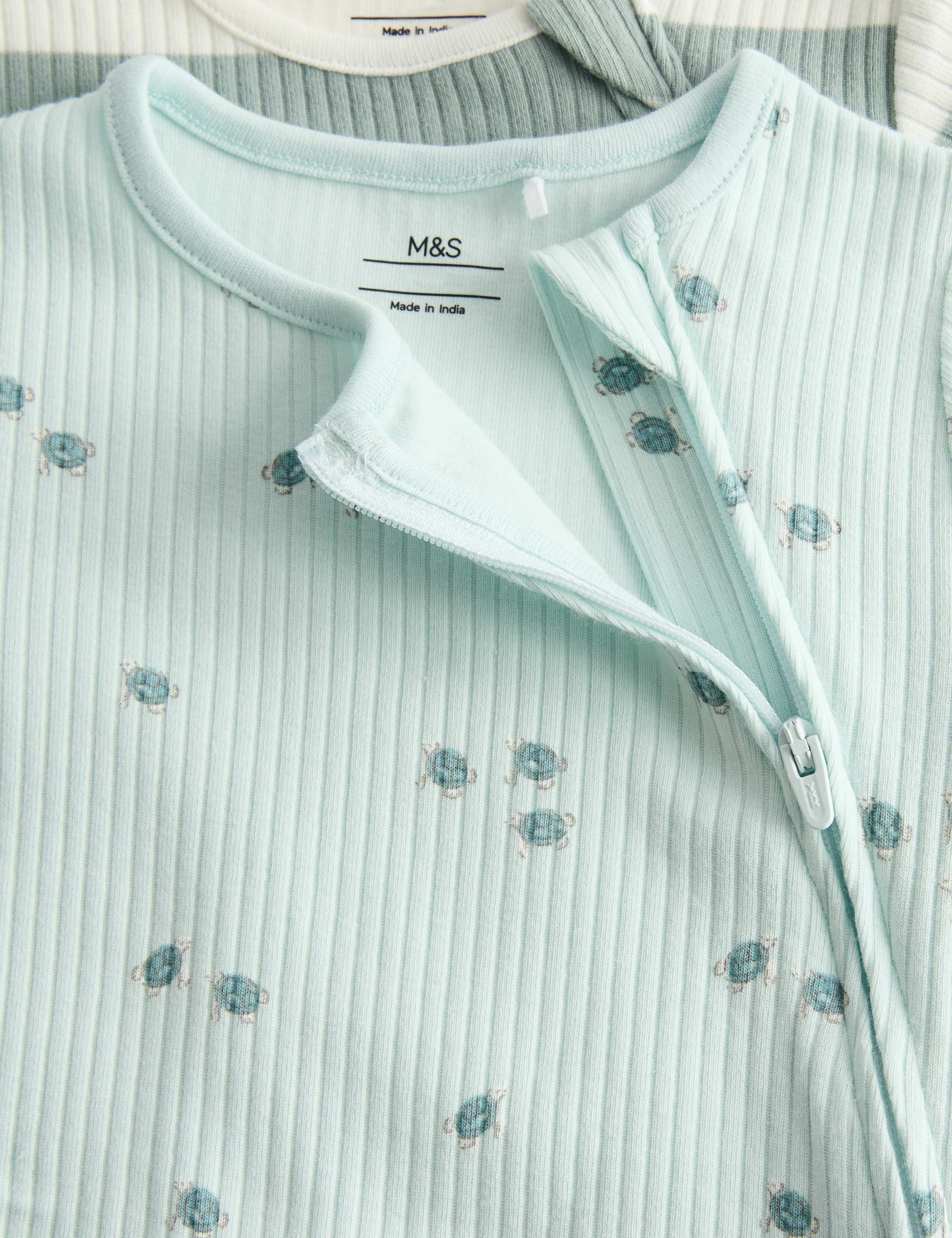 3 Pack Cotton Rich Sea Life Print Rompers (7lbs-3 Yrs) 3 of 3